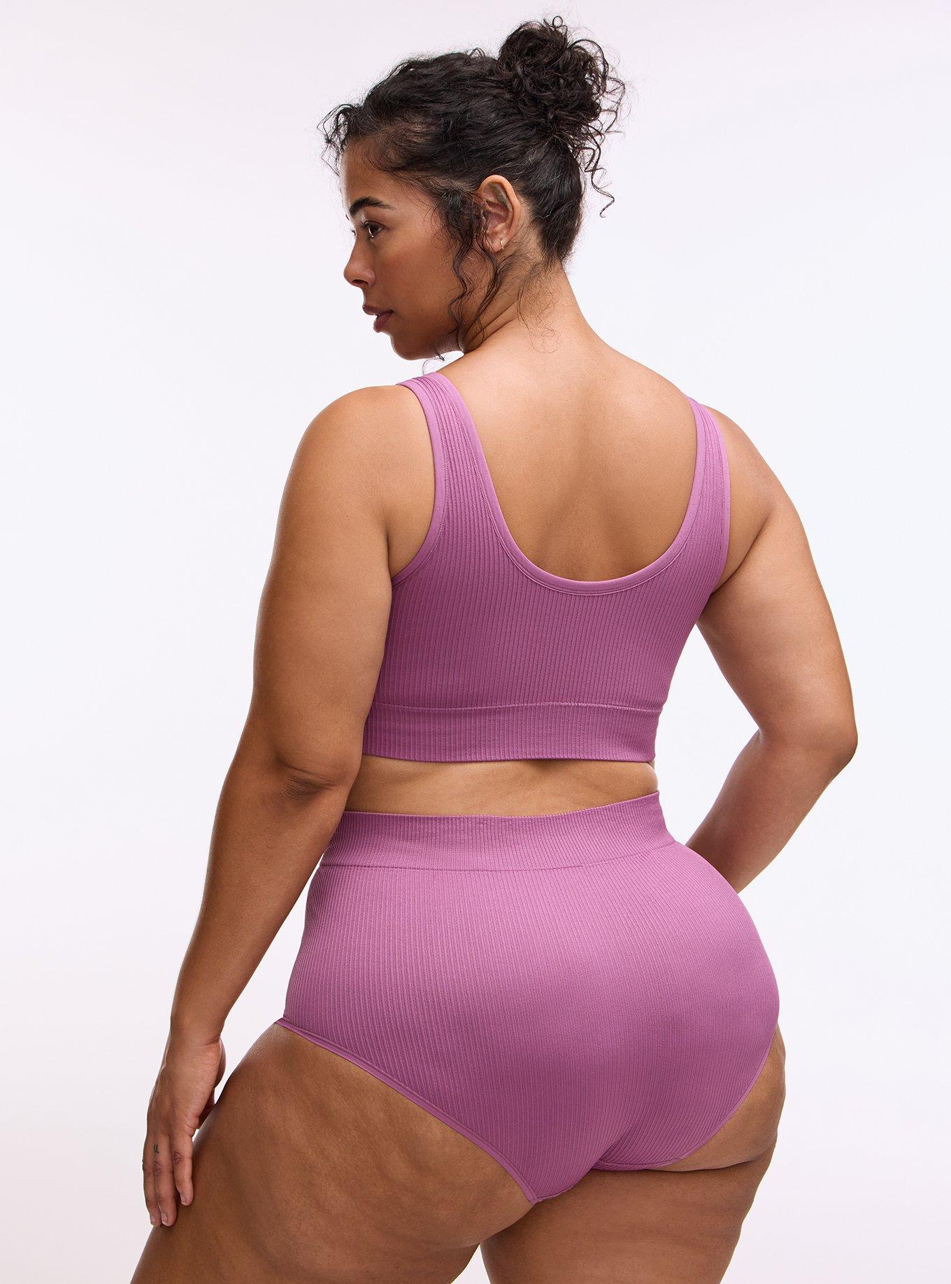 Plus Size Seamless Rib High-Rise Brief Panty, ARGYLE PURPLE, alternate