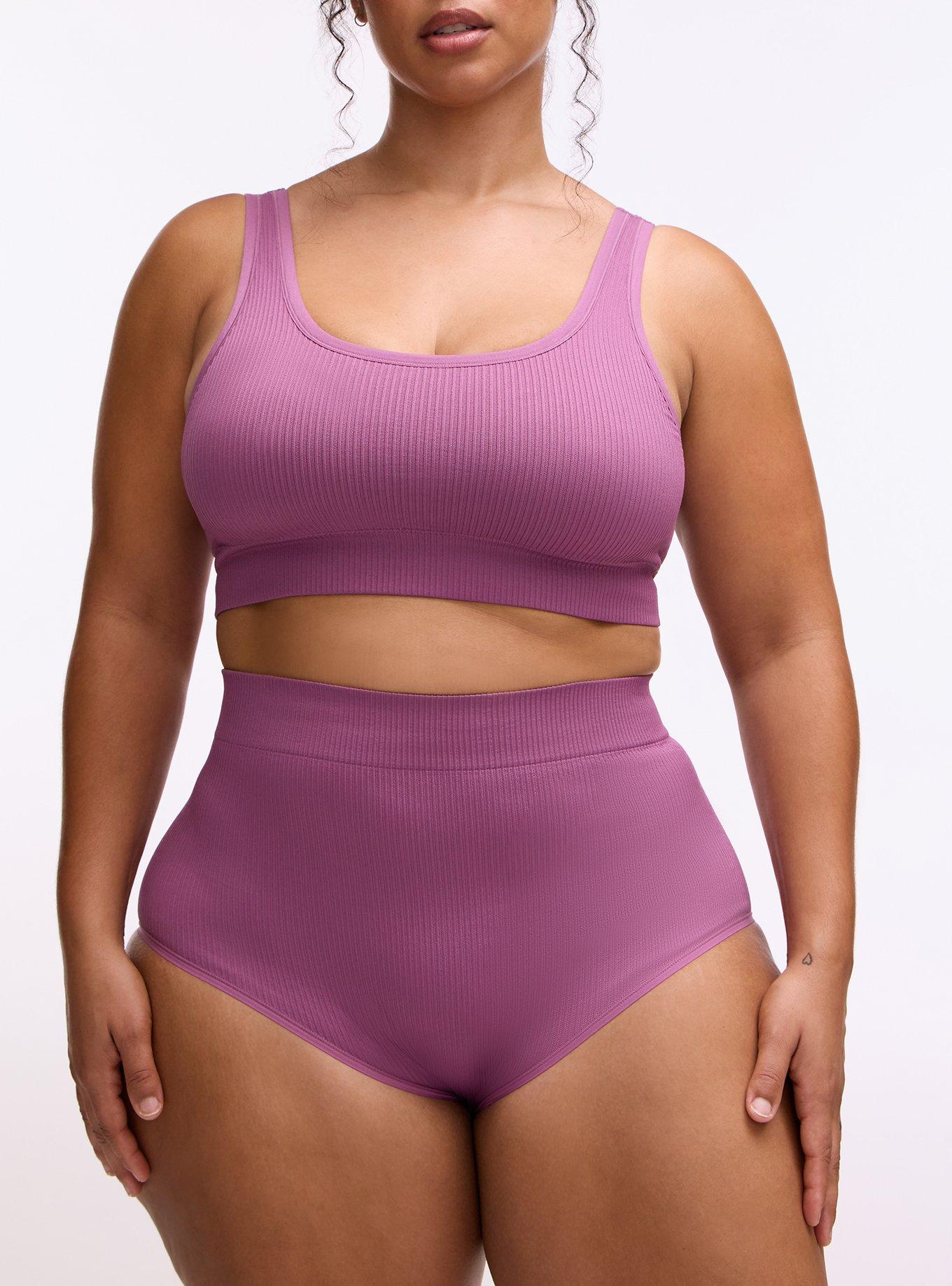Plus Size Seamless Rib High-Rise Brief Panty, ARGYLE PURPLE, alternate
