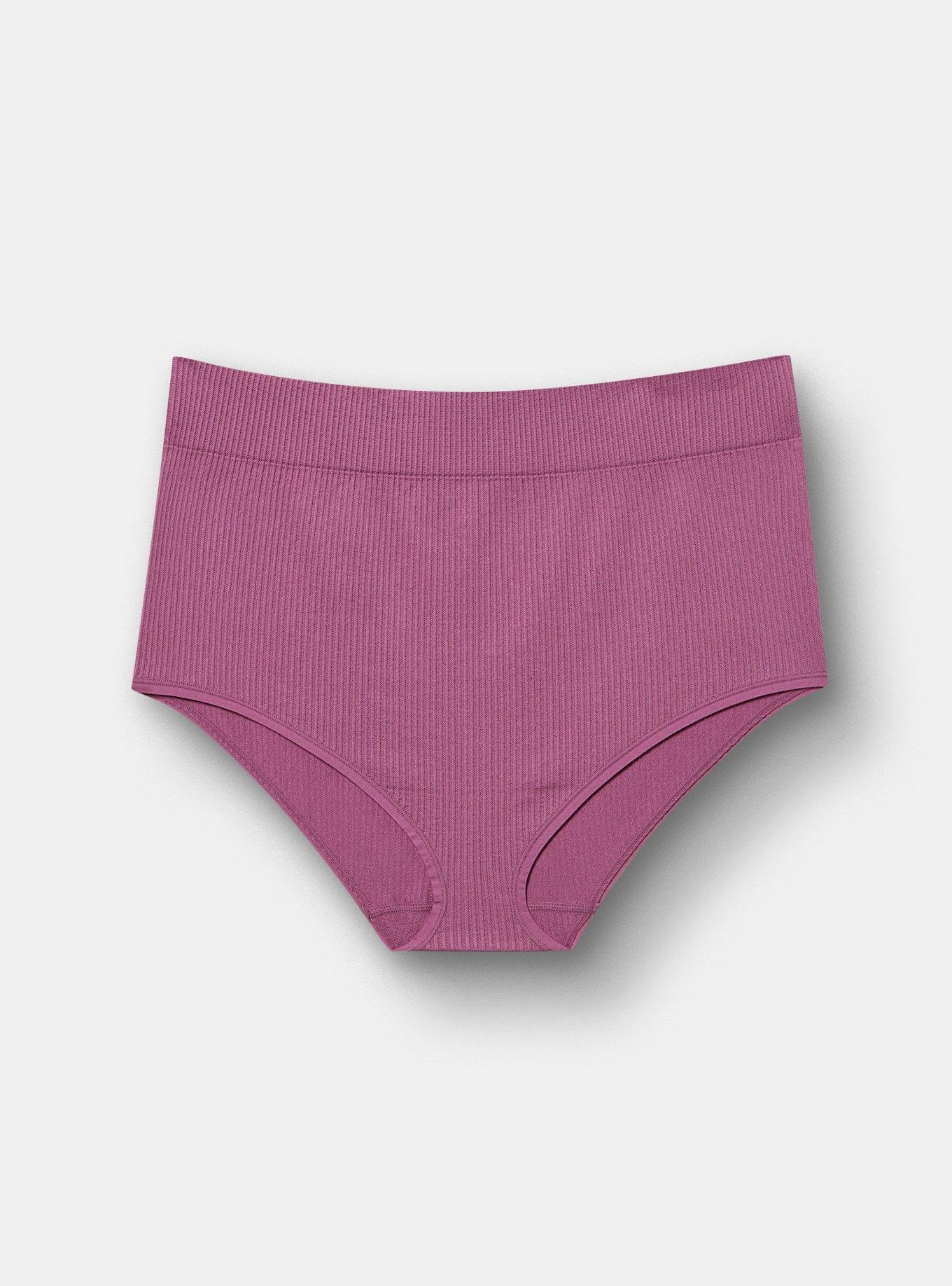 Plus Size Seamless Rib High-Rise Brief Panty, ARGYLE PURPLE, hi-res