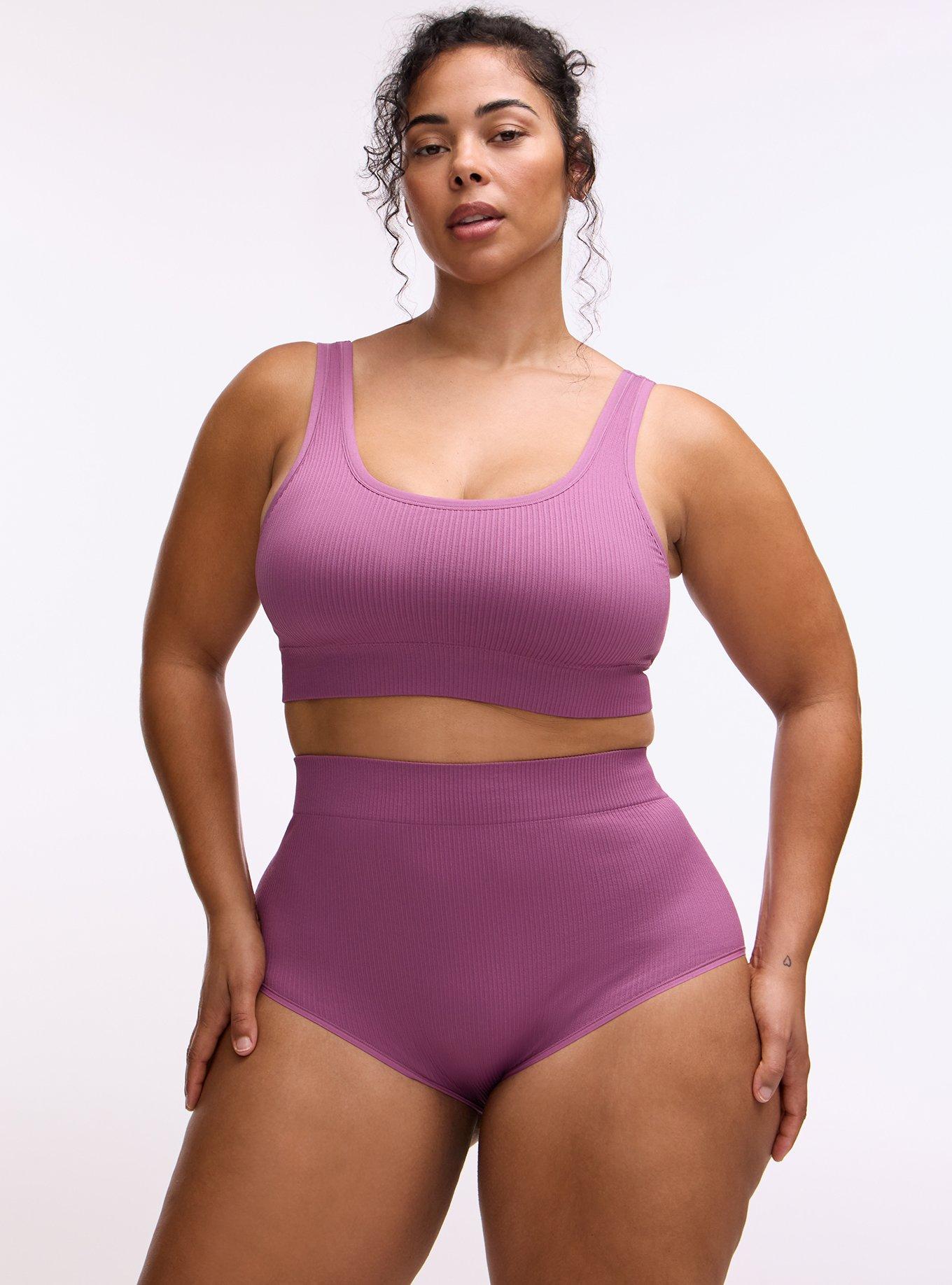 Plus Size Seamless Rib High-Rise Brief Panty, ARGYLE PURPLE, hi-res