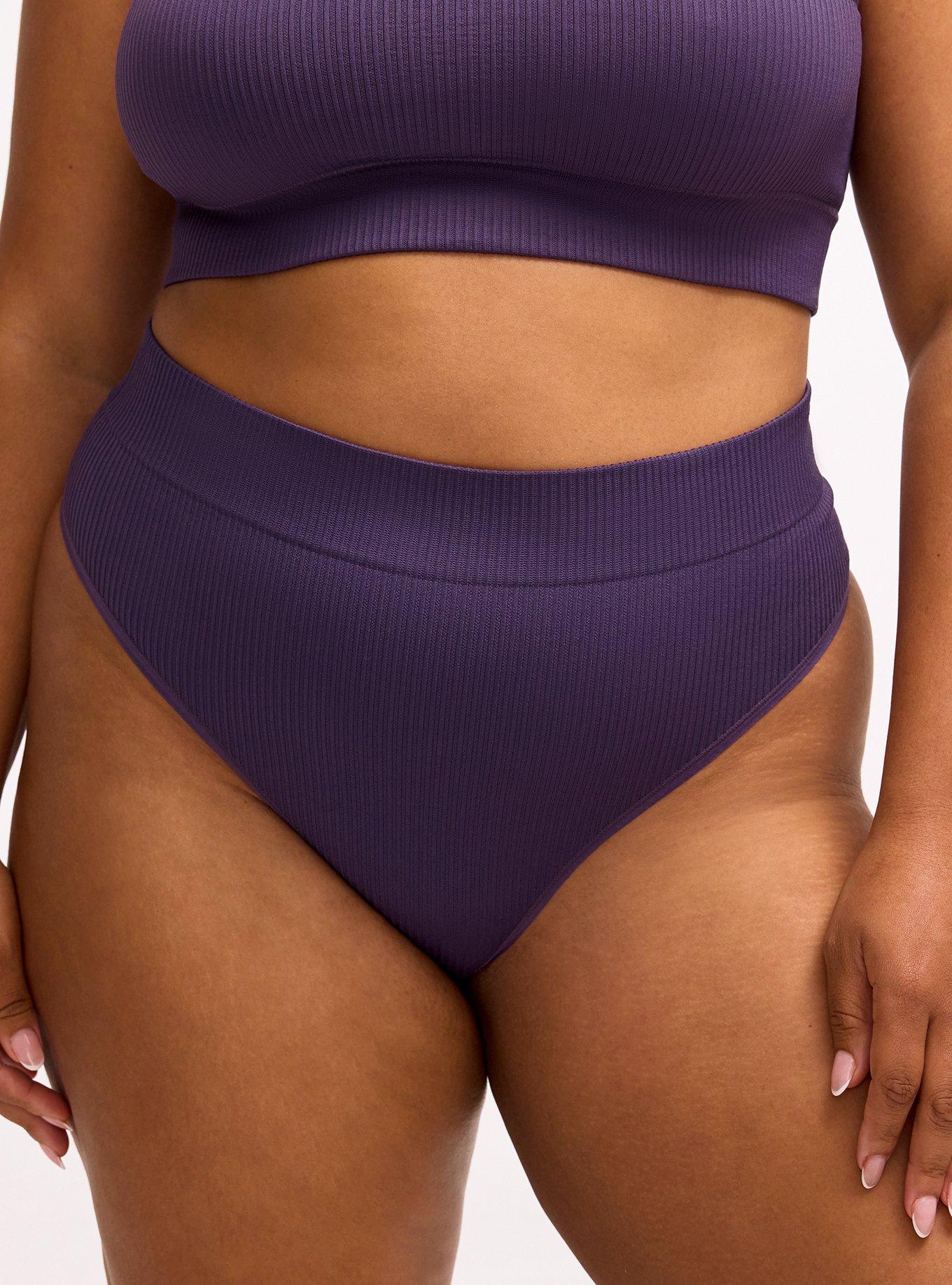 Seamless Rib High-Rise Thong Panty, BLACKBERRY, alternate