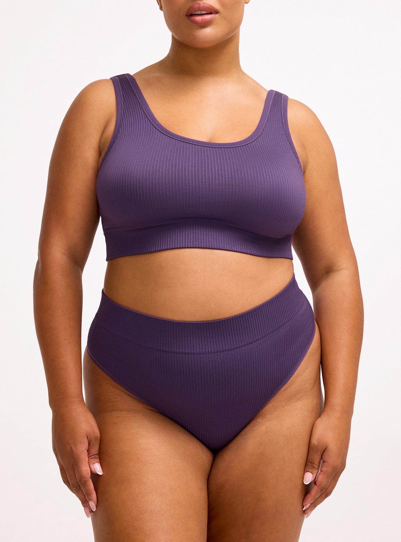 Seamless Rib High-Rise Thong Panty, BLACKBERRY, alternate