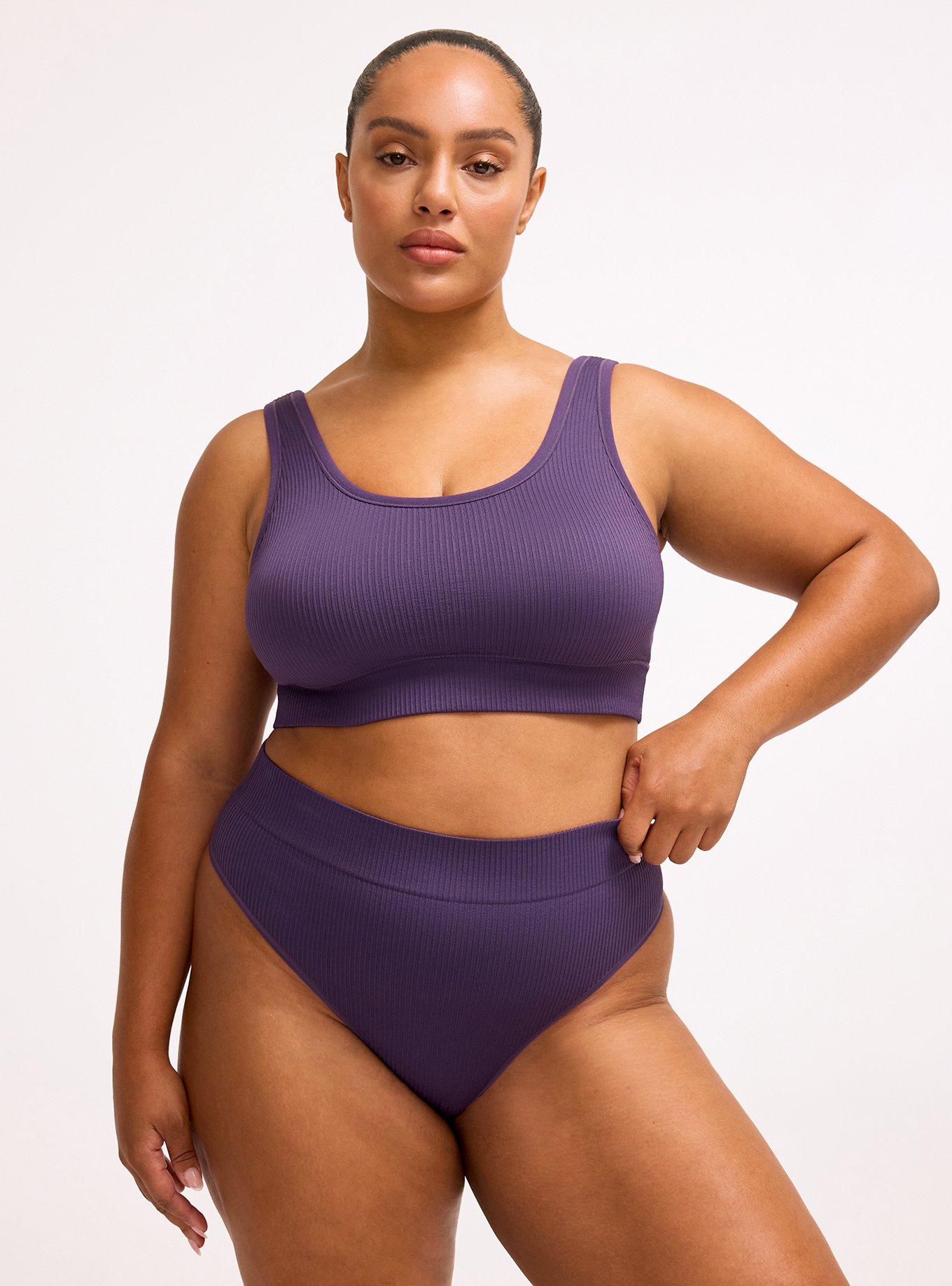 Seamless Rib High-Rise Thong Panty, BLACKBERRY, hi-res