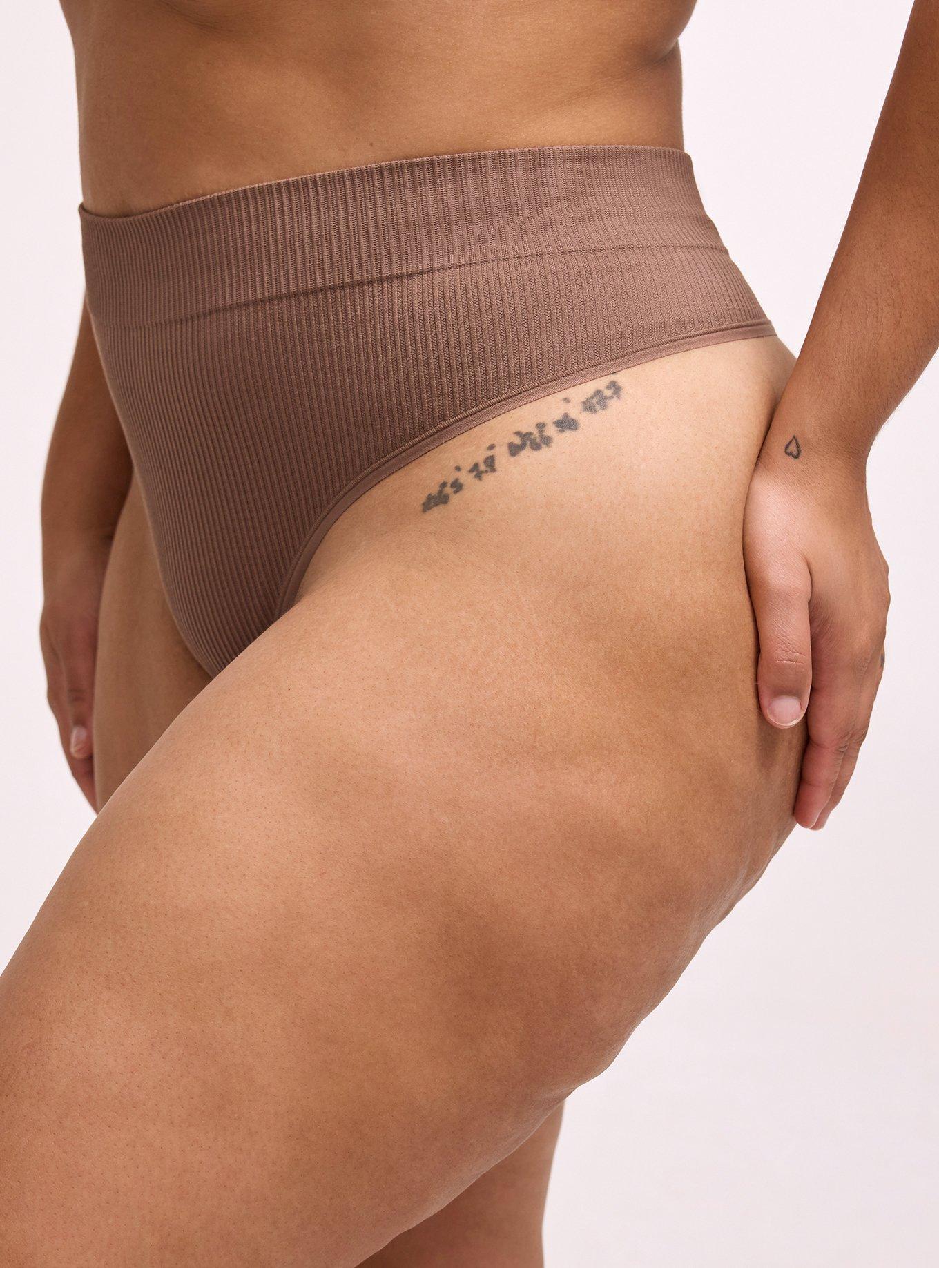 Seamless Ribbed High-Rise Thong Panty, DEEP TAUPE, alternate