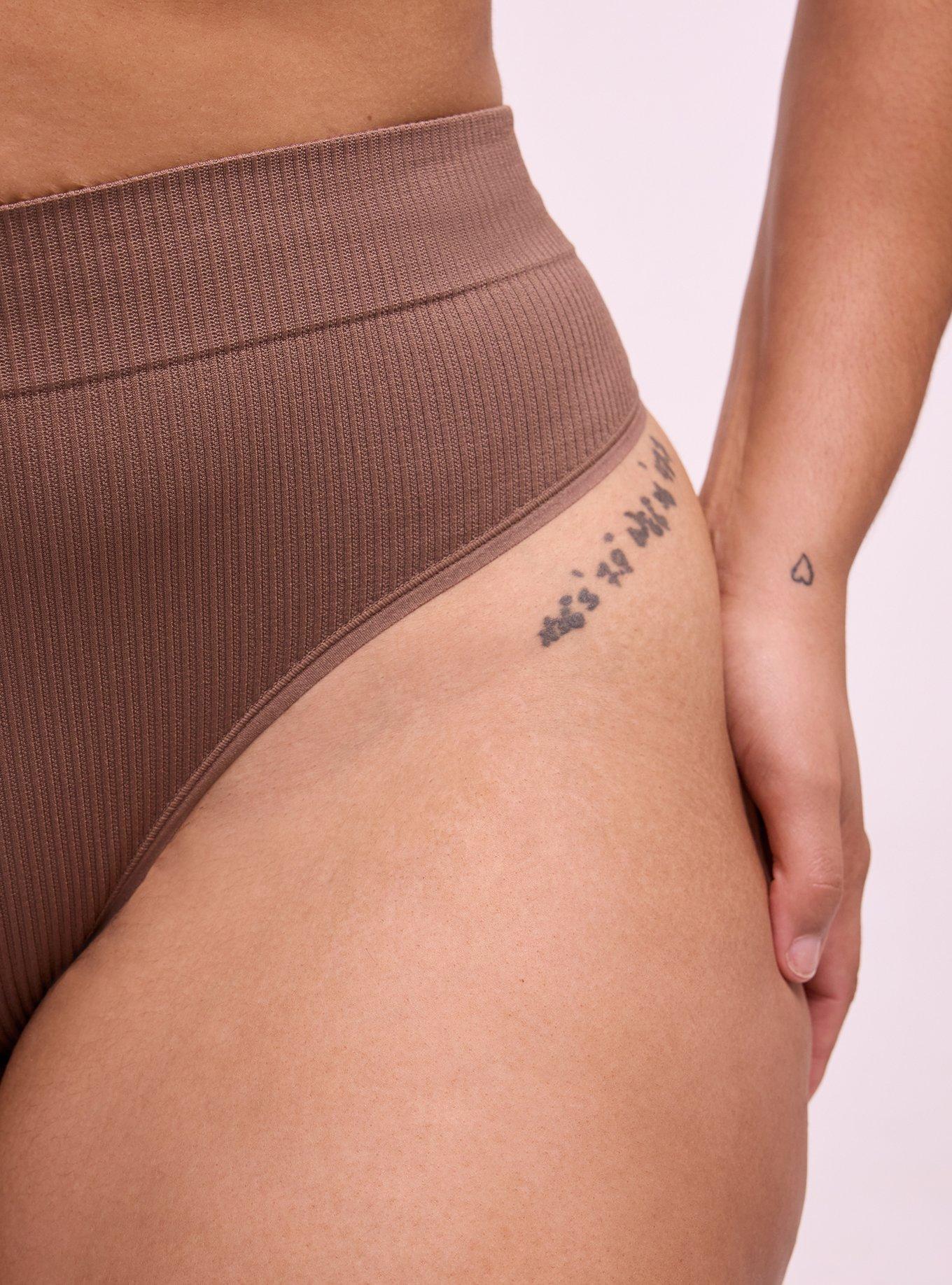 Seamless Ribbed High-Rise Thong Panty, DEEP TAUPE, alternate