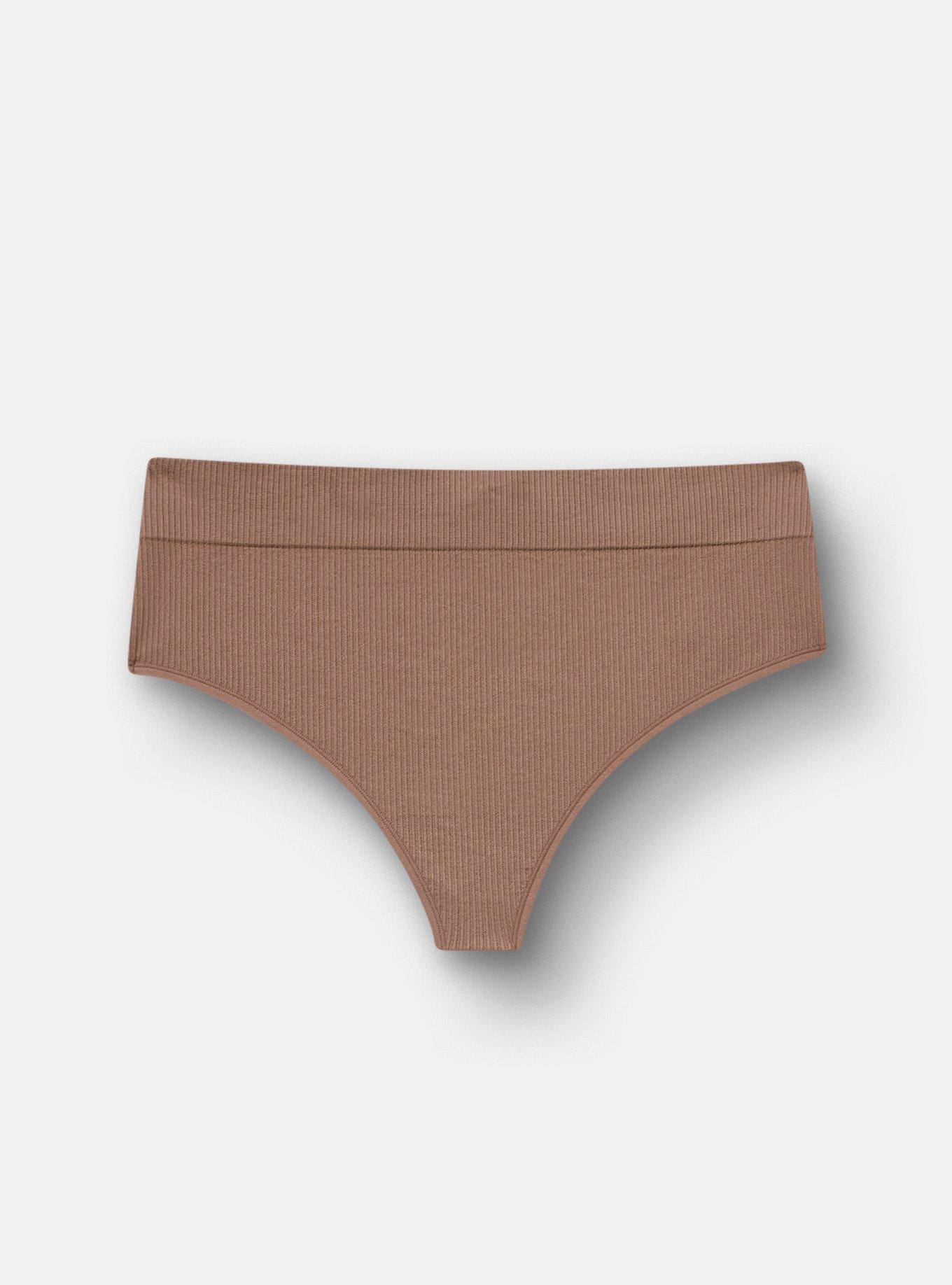 Seamless Ribbed High-Rise Thong Panty, DEEP TAUPE, hi-res