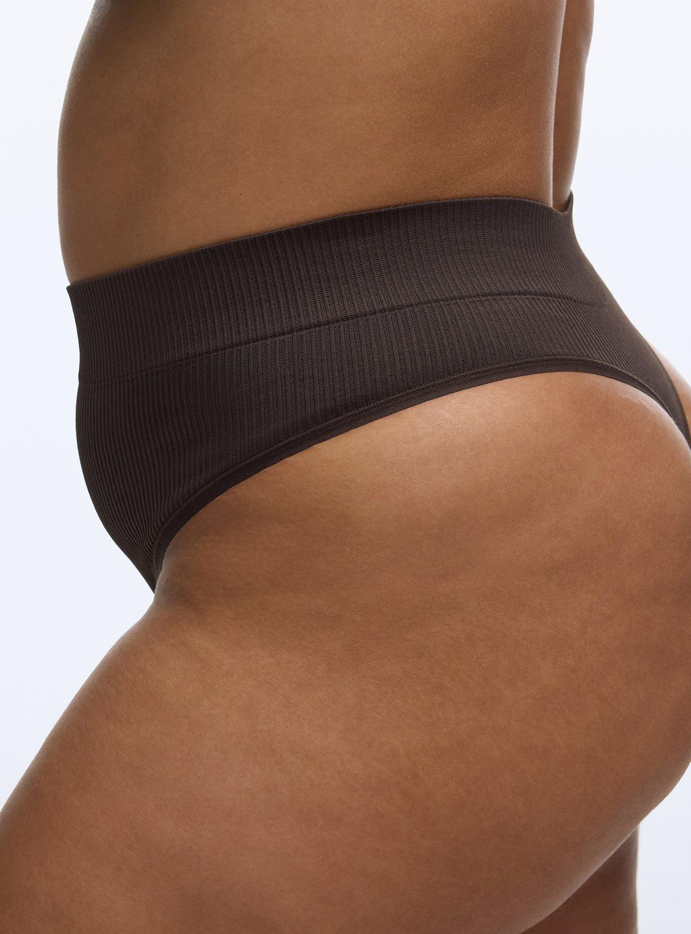 Plus Size Seamless Ribbed High Rise Thong Panty, JAVA, alternate