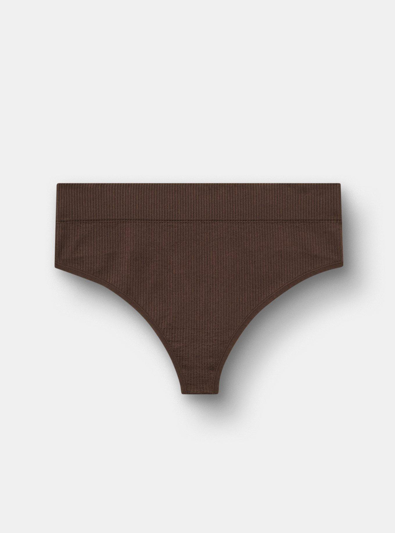 Plus Size Seamless Ribbed High Rise Thong Panty, JAVA, hi-res