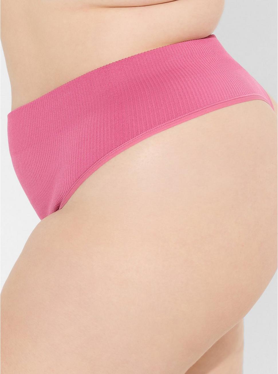 Seamless Ribbed High-Rise Thong Panty, RED VIOLET, alternate