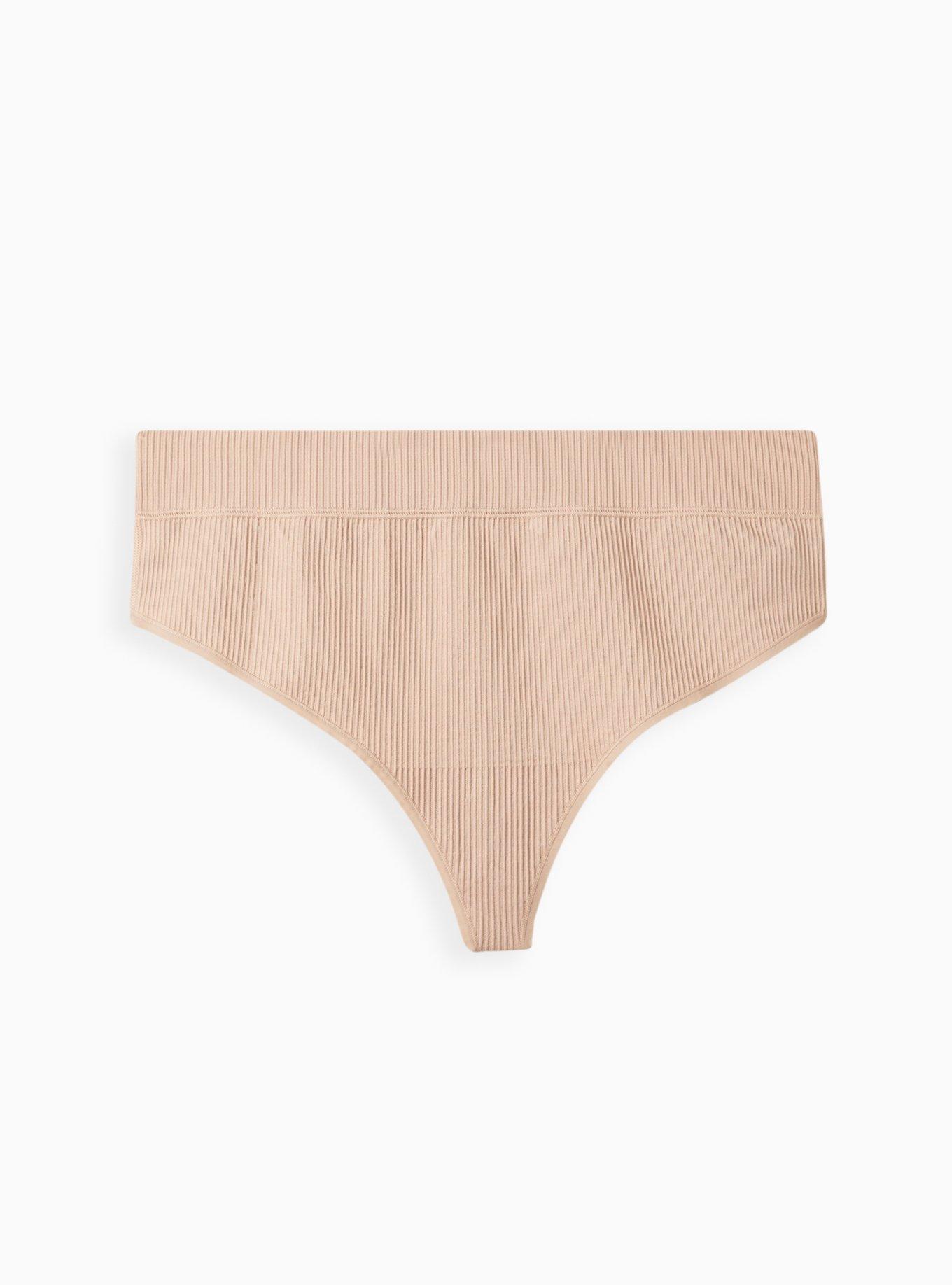 High Waisted White Ribbed Cotton Thong