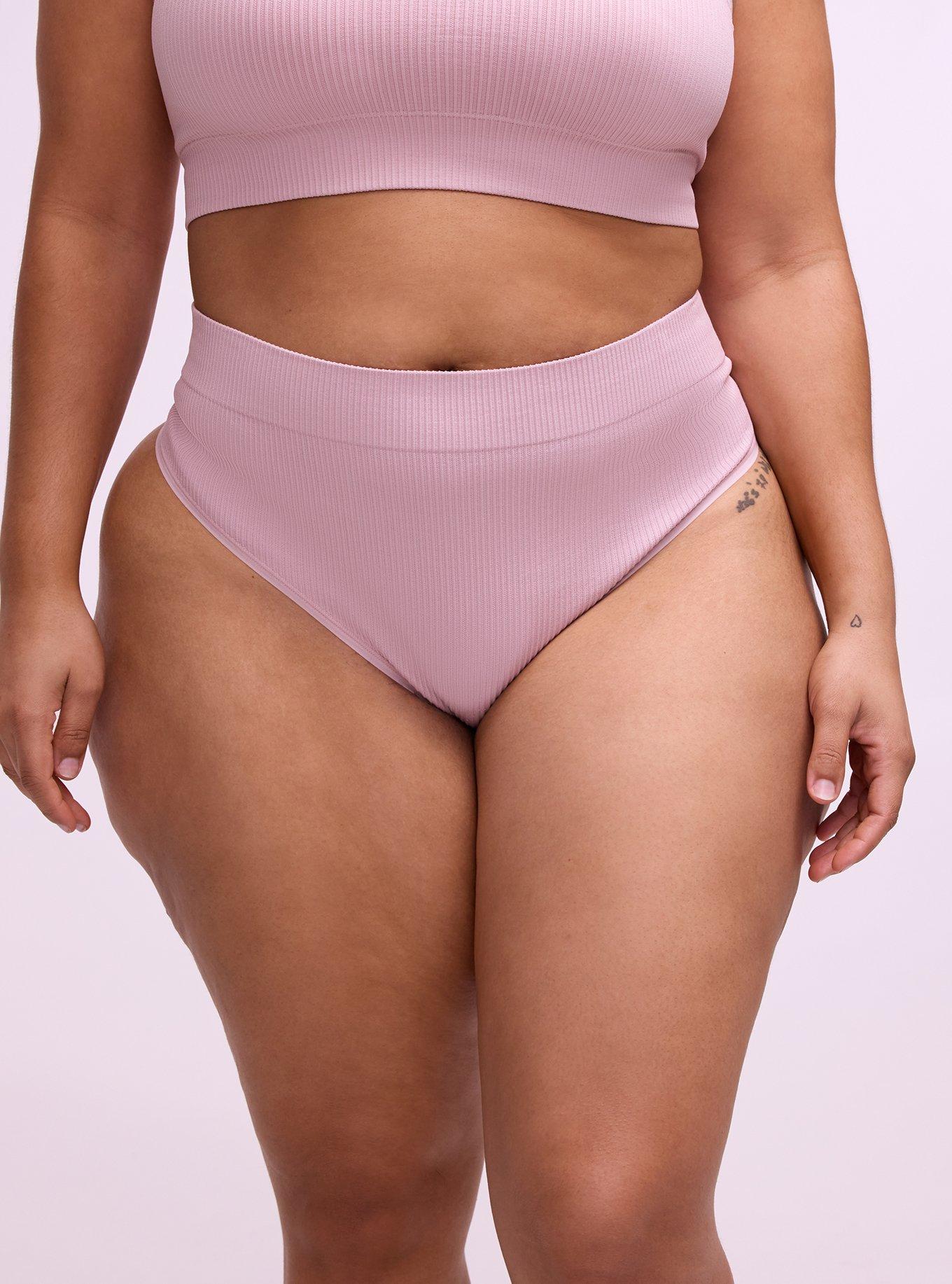 Plus Size Seamless Ribbed High-Rise Thong Panty, VIOLET ICE, alternate