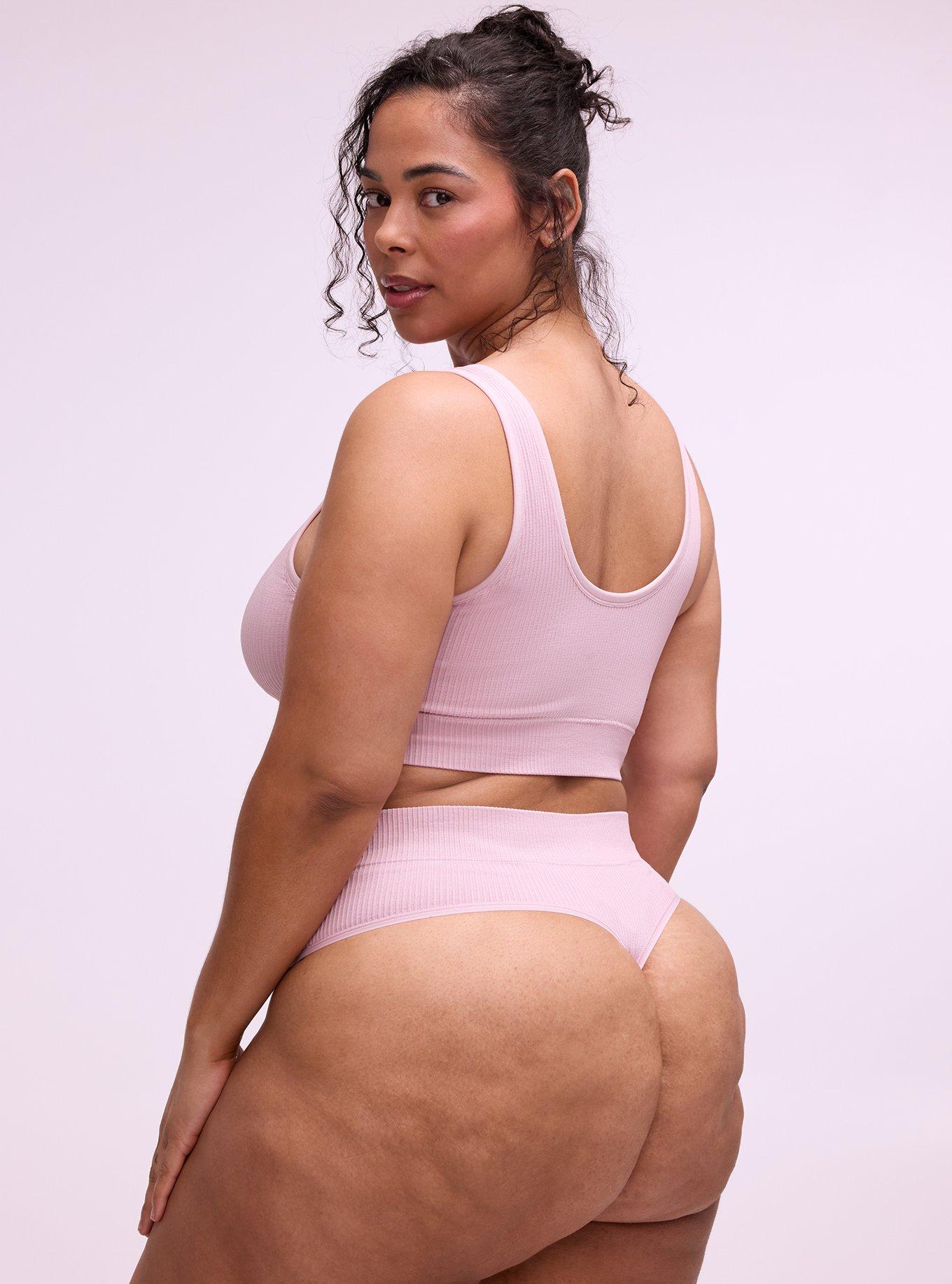 Plus Size Seamless Ribbed High-Rise Thong Panty, VIOLET ICE, alternate