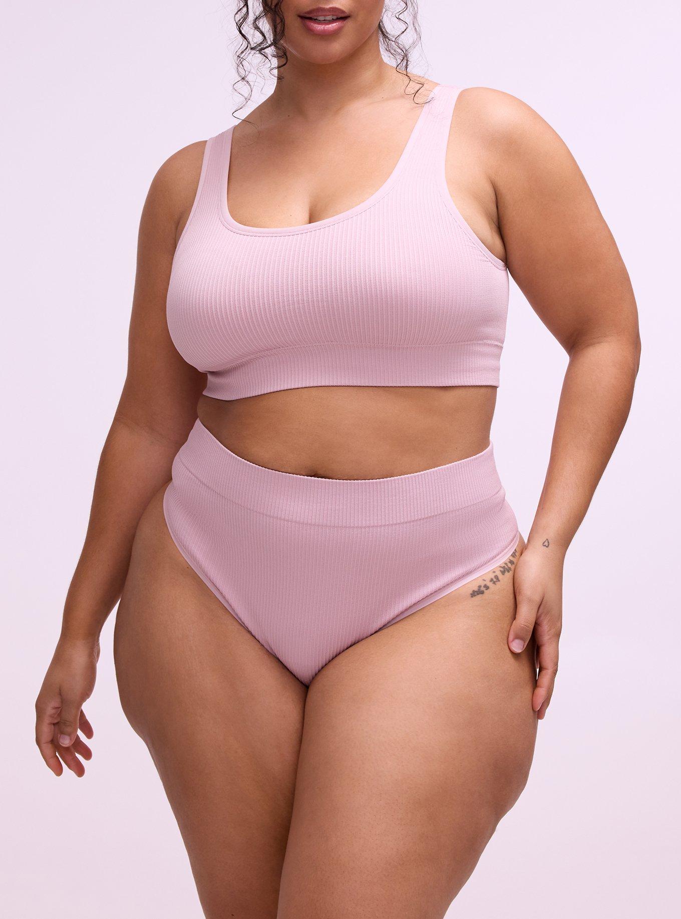 Plus Size Seamless Ribbed High-Rise Thong Panty, VIOLET ICE, alternate