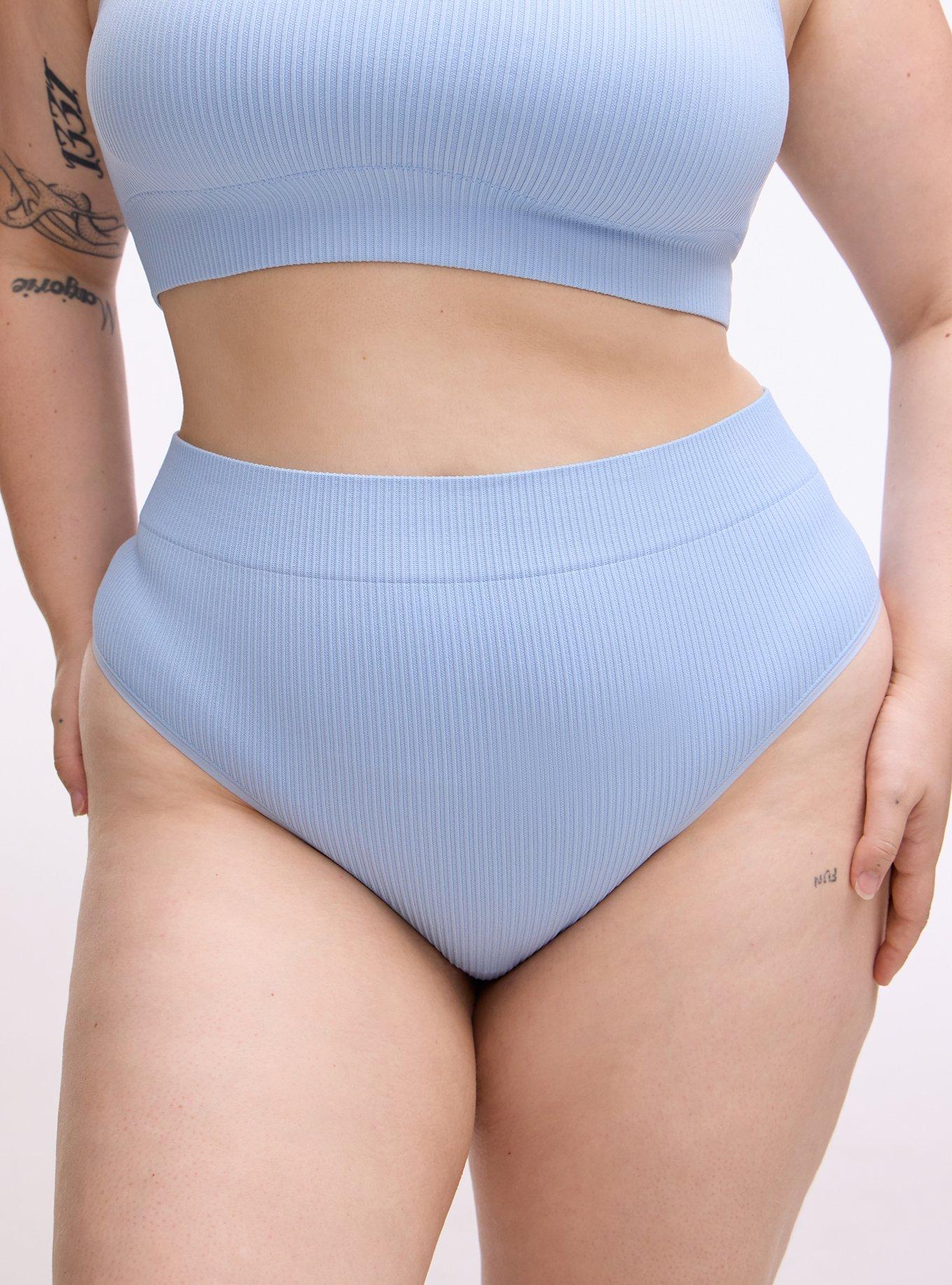 Plus Size Seamless Rib High-Rise Thong Panty, CHAMBRAY BLUE, alternate