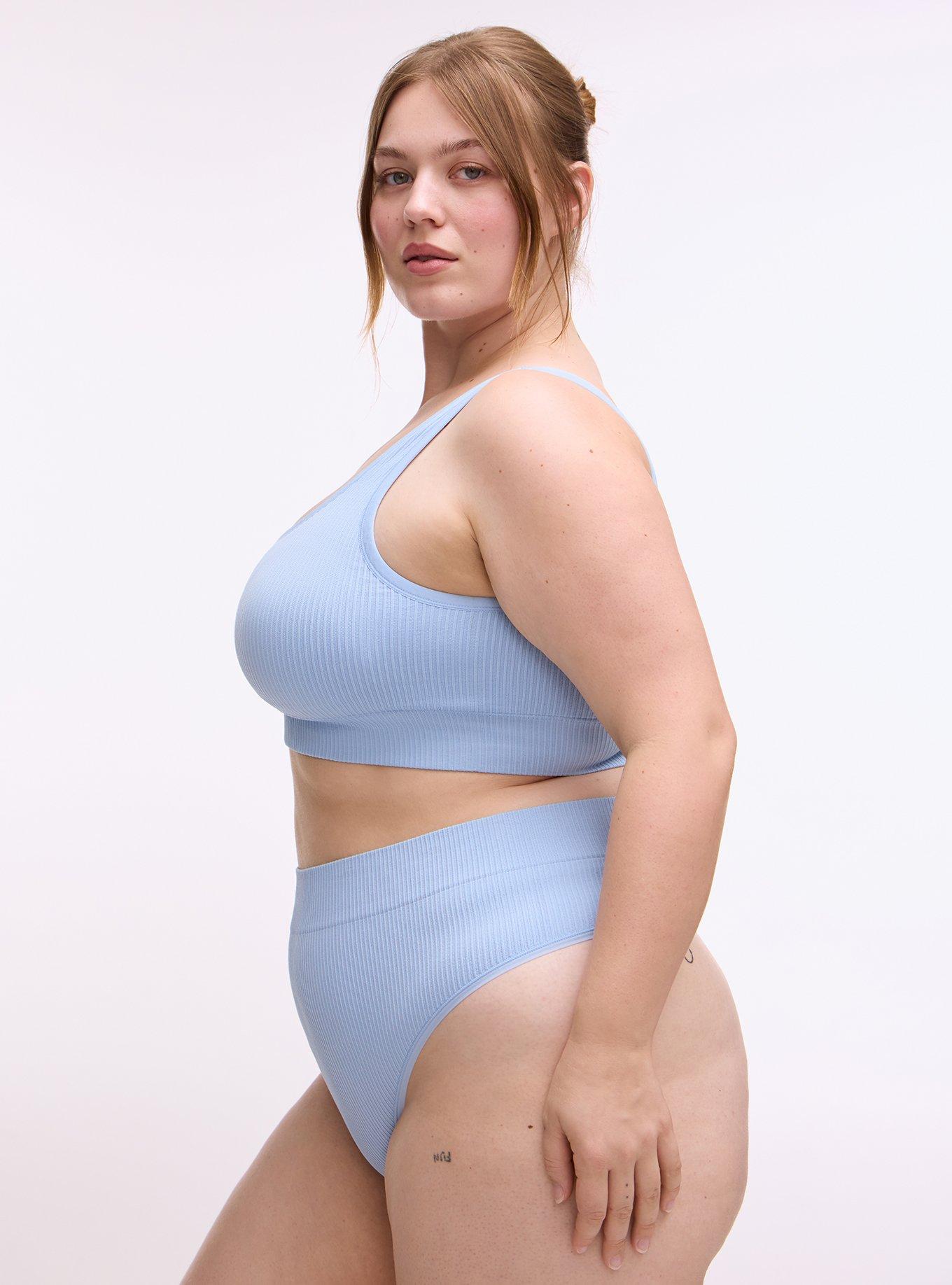 Plus Size Seamless Rib High-Rise Thong Panty, CHAMBRAY BLUE, alternate