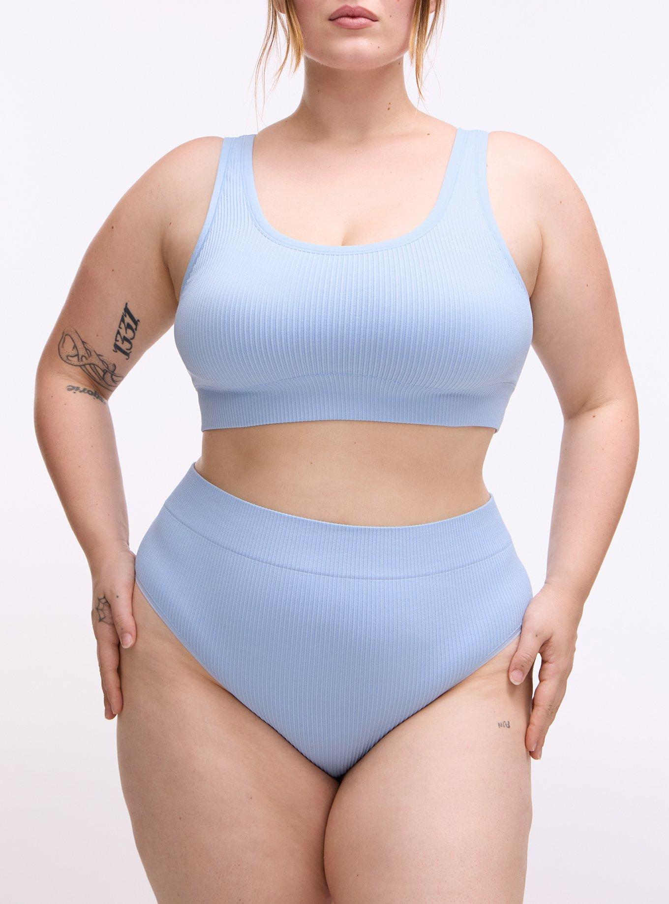 Plus Size Seamless Rib High-Rise Thong Panty, CHAMBRAY BLUE, alternate