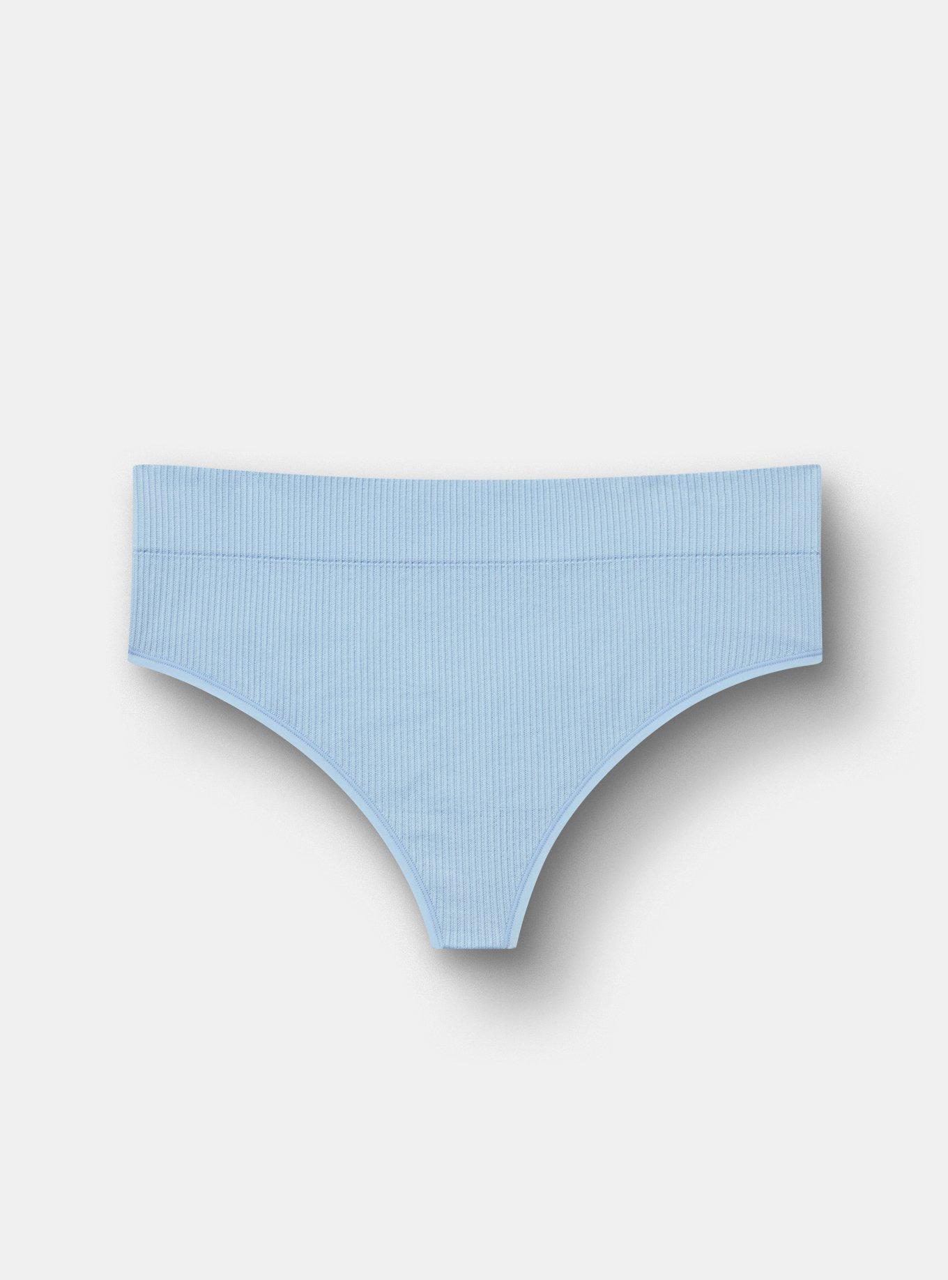 Plus Size Seamless Rib High-Rise Thong Panty, CHAMBRAY BLUE, flat