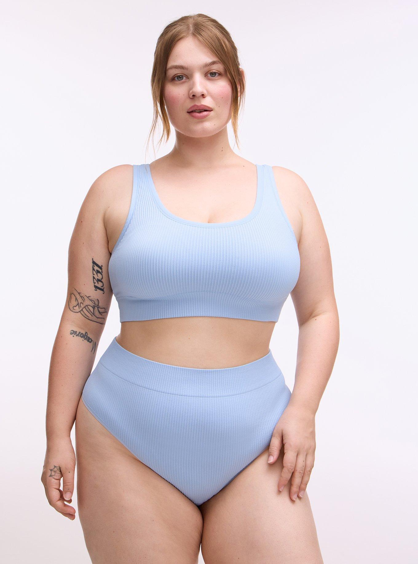 Plus Size Seamless Rib High-Rise Thong Panty, CHAMBRAY BLUE, hi-res