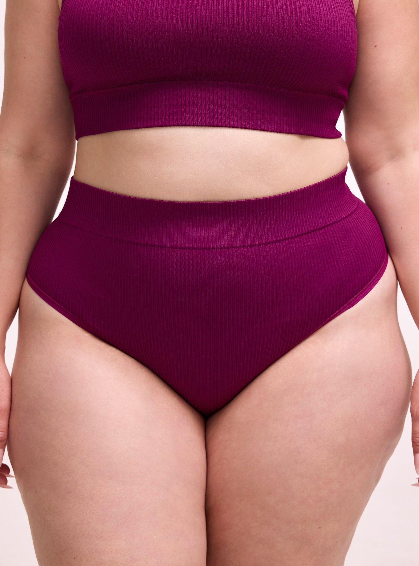 Seamless Rib High-Rise Thong Panty, PLUM CASPIA, alternate