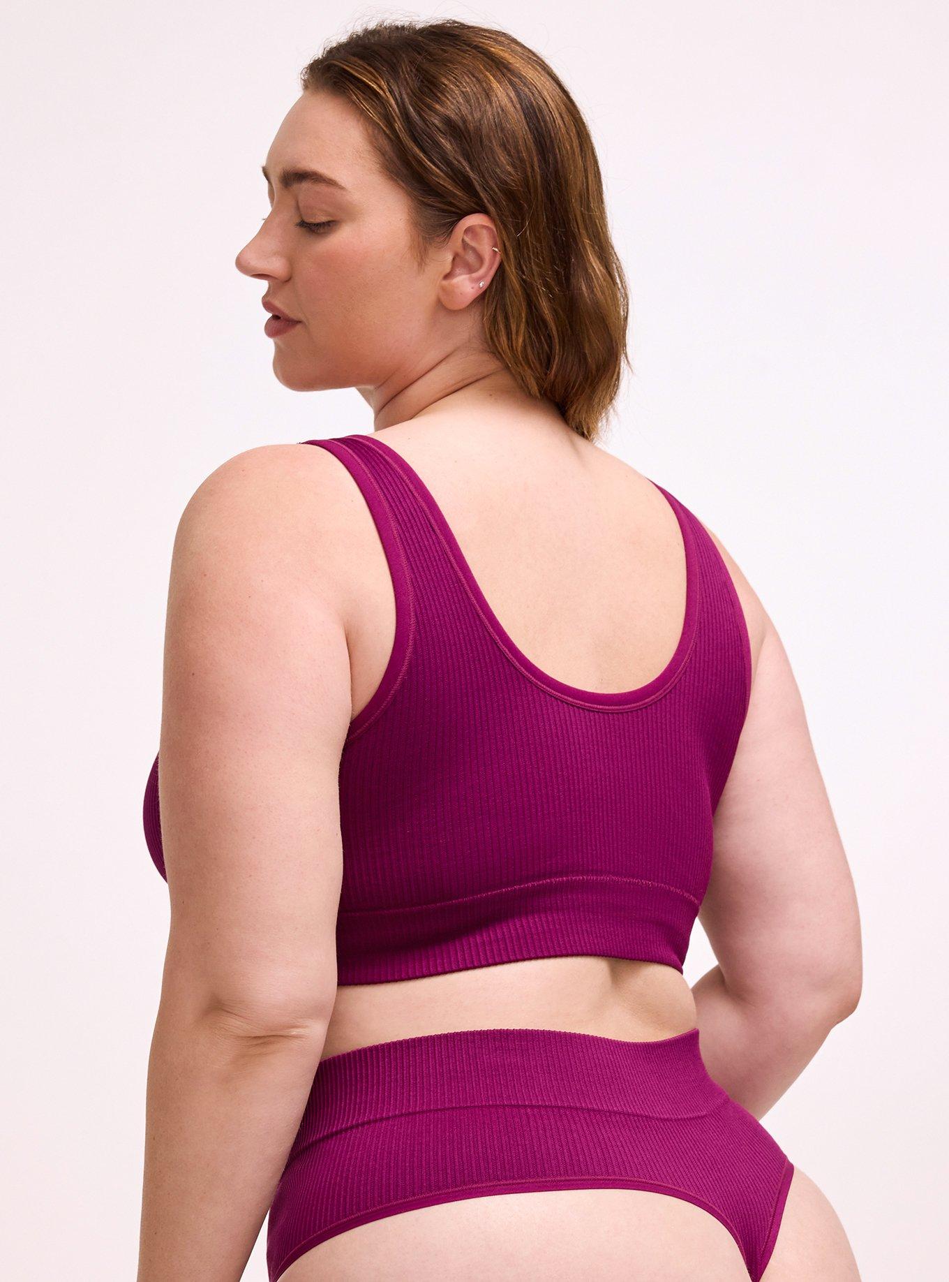 Seamless Rib High-Rise Thong Panty, PLUM CASPIA, alternate