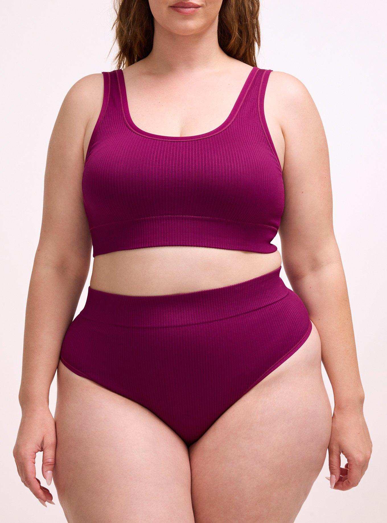 Seamless Rib High-Rise Thong Panty, PLUM CASPIA, alternate