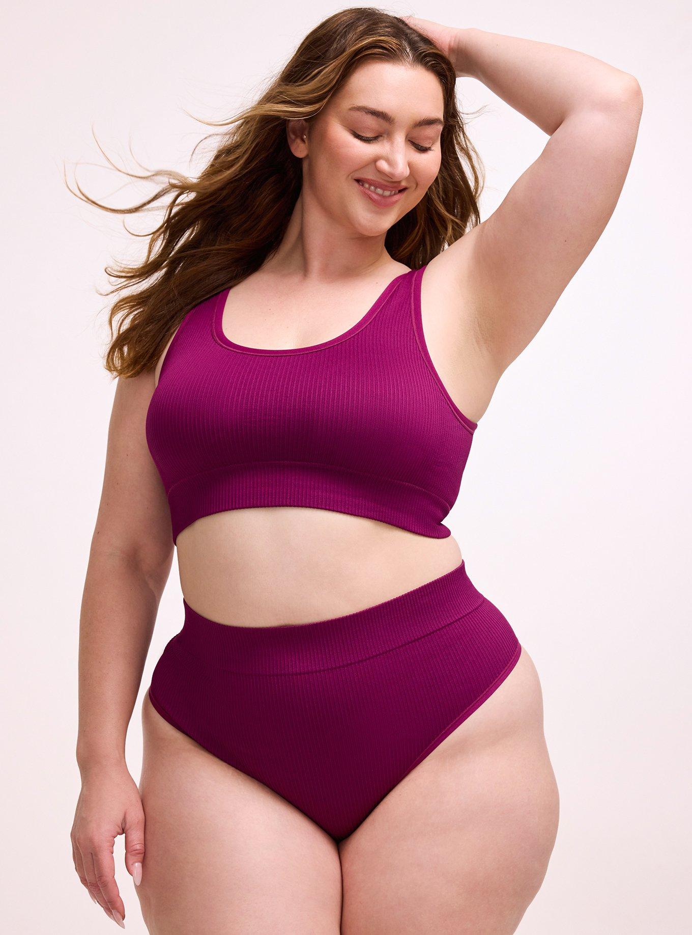 Seamless Rib High-Rise Thong Panty, PLUM CASPIA, hi-res