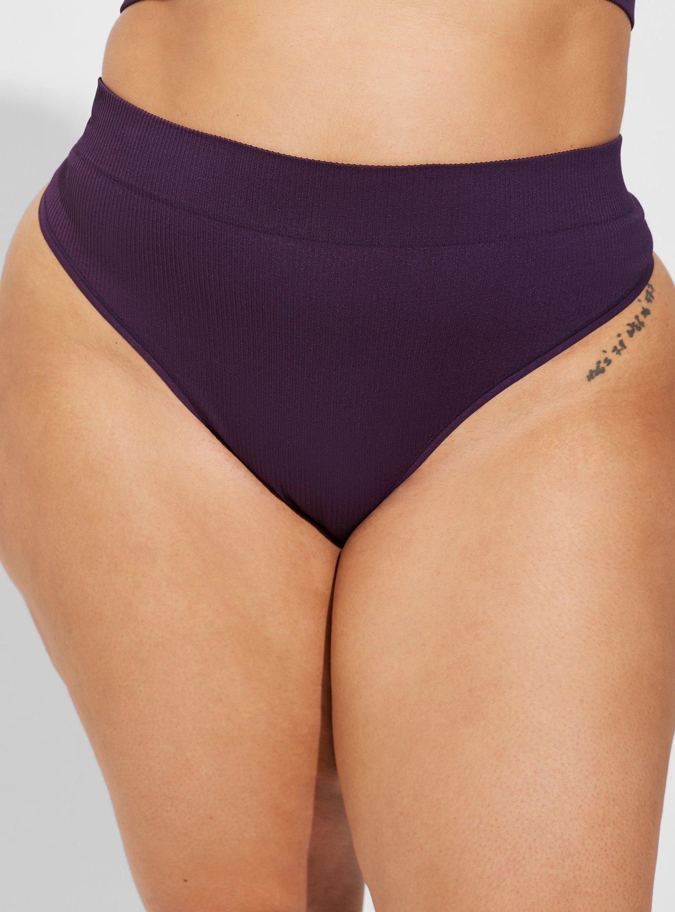 Seamless Rib High-Rise Thong Panty, PLUM PURPLE, alternate