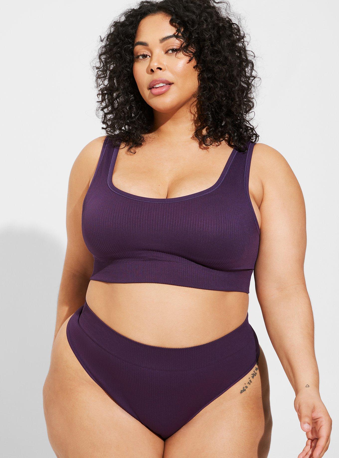 Seamless Rib High-Rise Thong Panty, PLUM PURPLE, hi-res