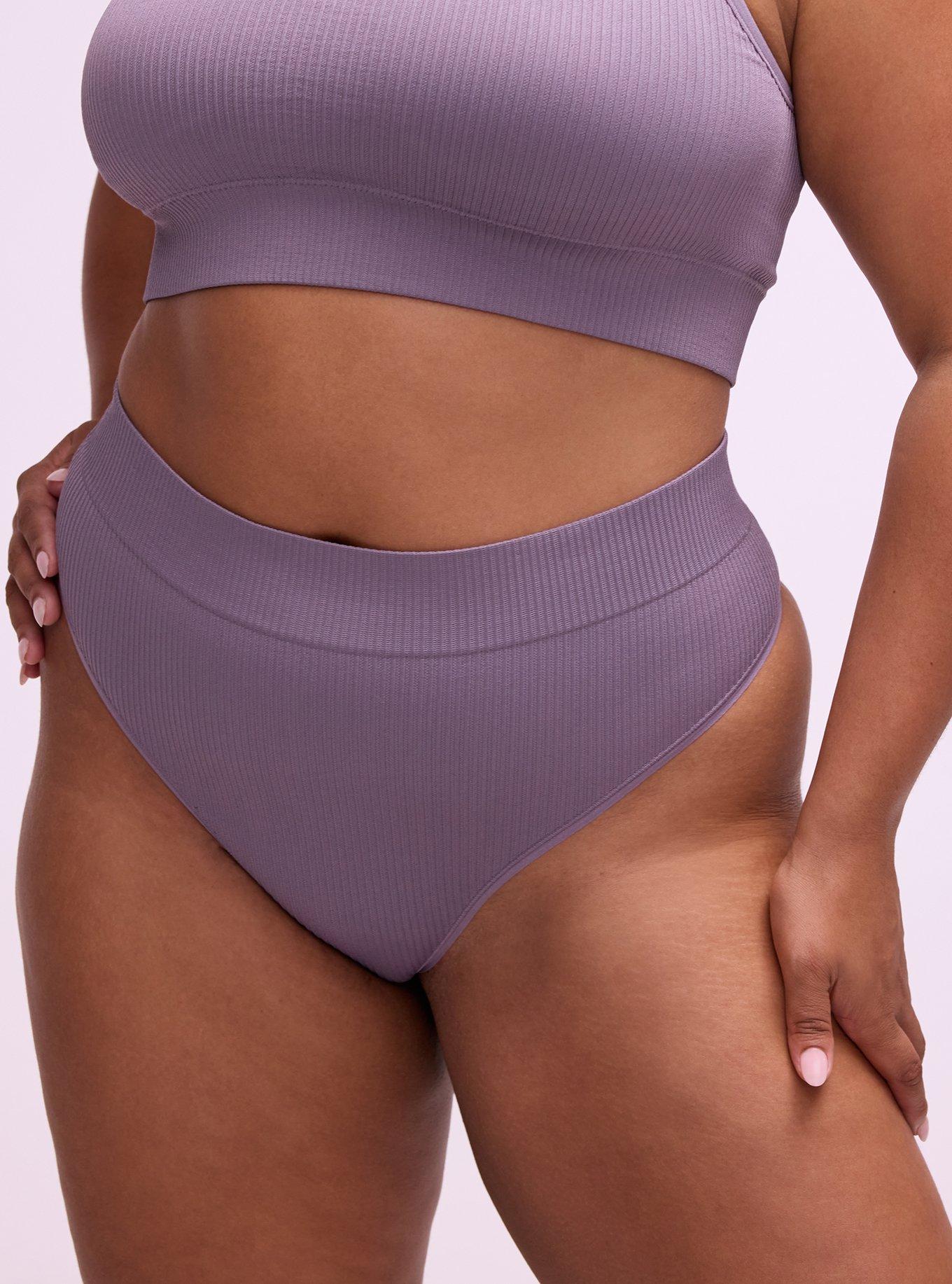 Plus Size Seamless Ribbed High-Rise Thong Panty, PURPLE SAGE, alternate