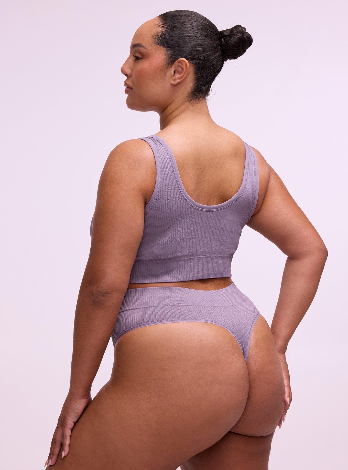 Plus Size Seamless Ribbed High-Rise Thong Panty, PURPLE SAGE, alternate