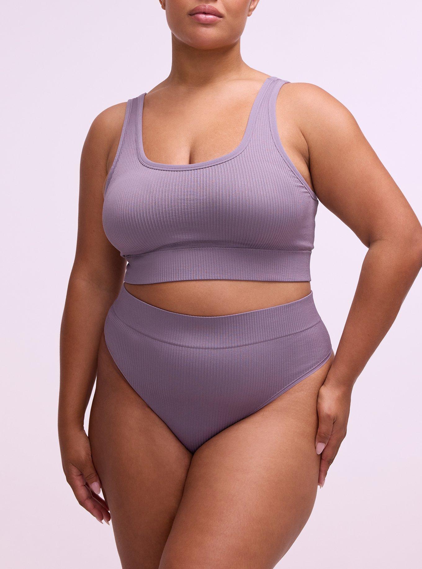 Plus Size Seamless Ribbed High-Rise Thong Panty, PURPLE SAGE, alternate