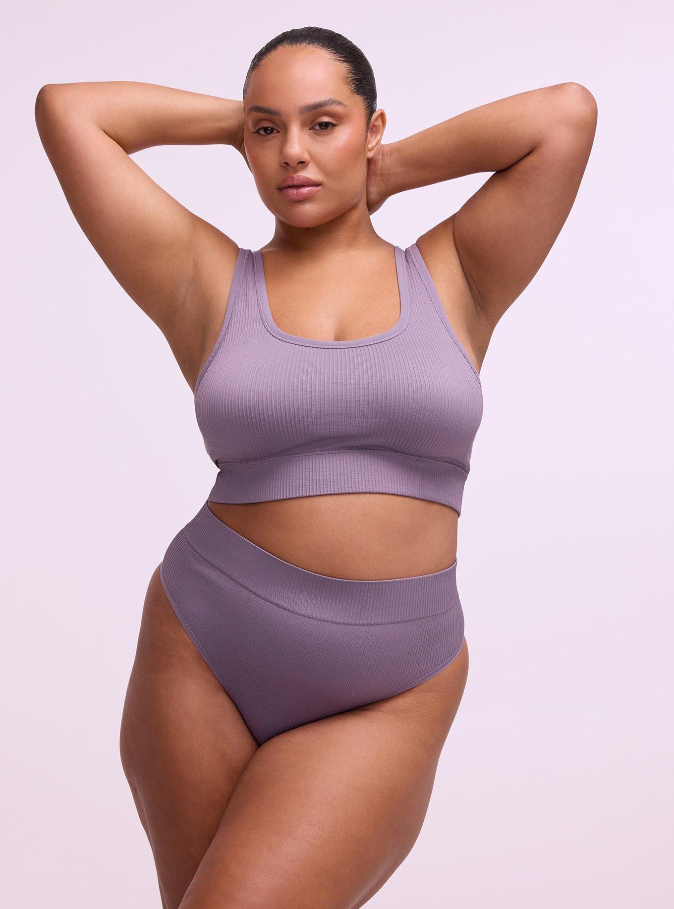 Plus Size Seamless Ribbed High-Rise Thong Panty, PURPLE SAGE, hi-res