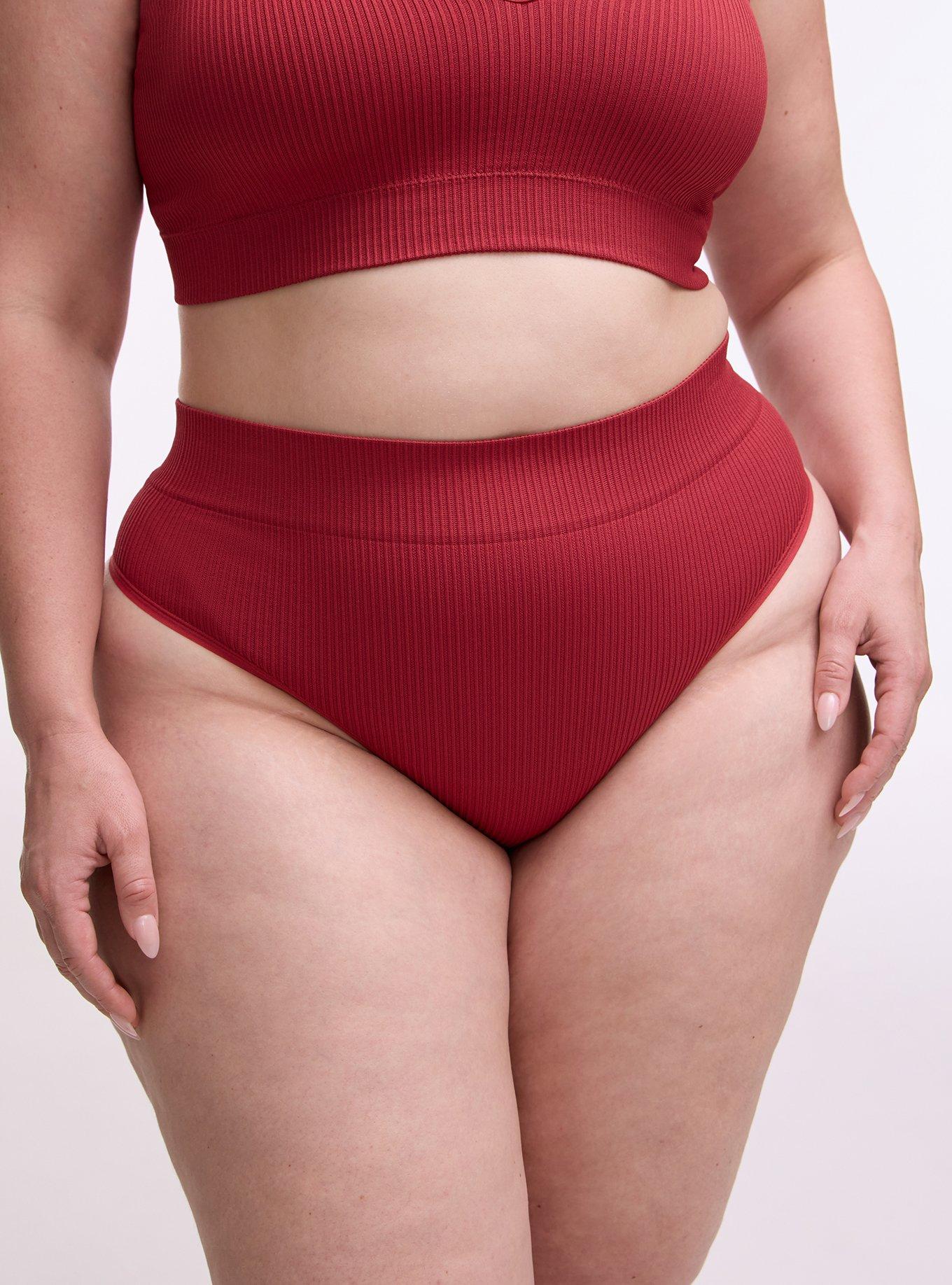 Plus Size Seamless Rib High-Rise Thong Panty, GARNET, alternate