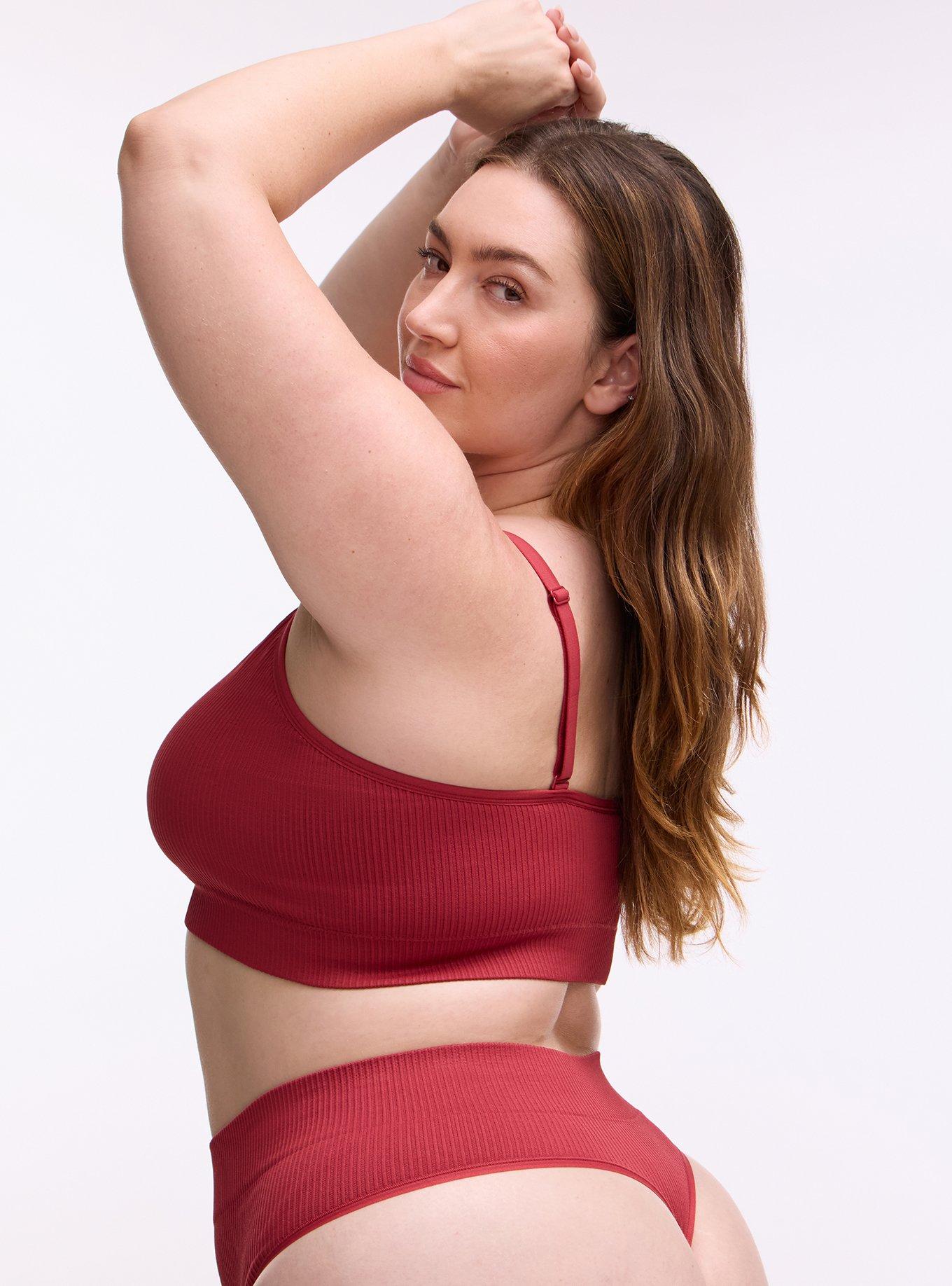 Plus Size Seamless Rib High-Rise Thong Panty, GARNET, alternate