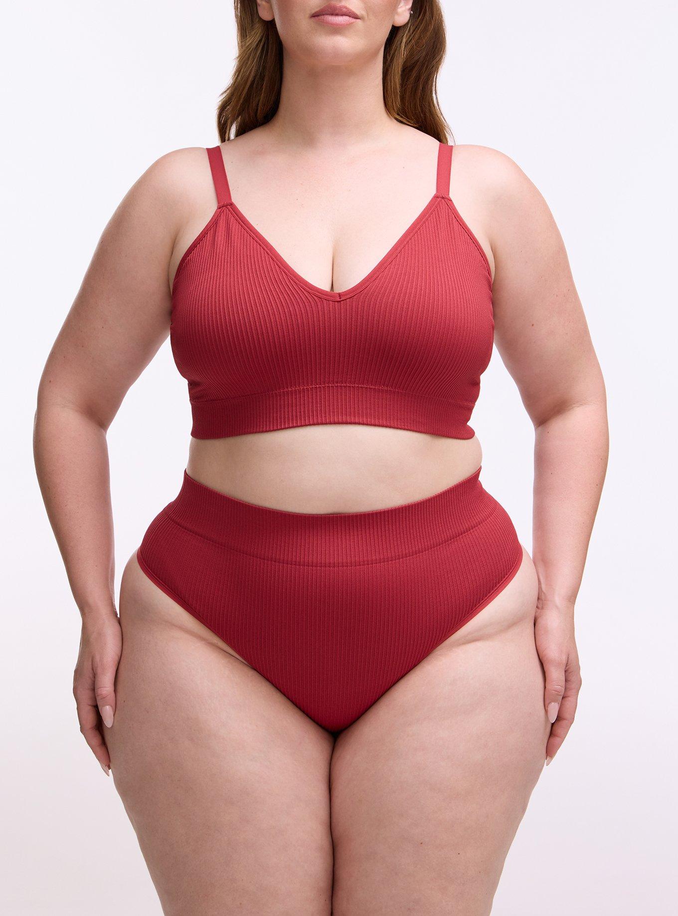 Plus Size Seamless Rib High-Rise Thong Panty, GARNET, alternate