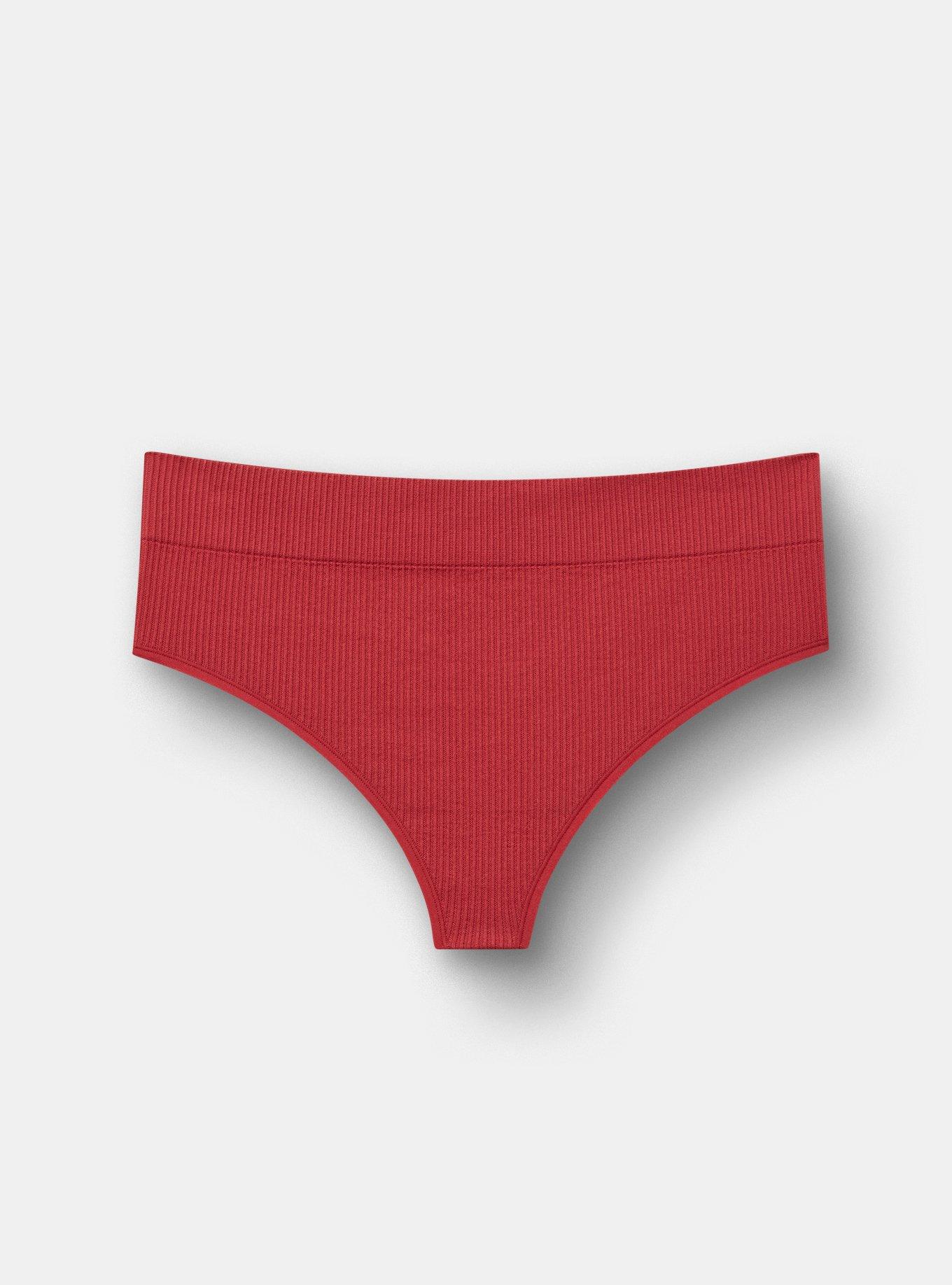 Plus Size Seamless Rib High-Rise Thong Panty, GARNET, flat