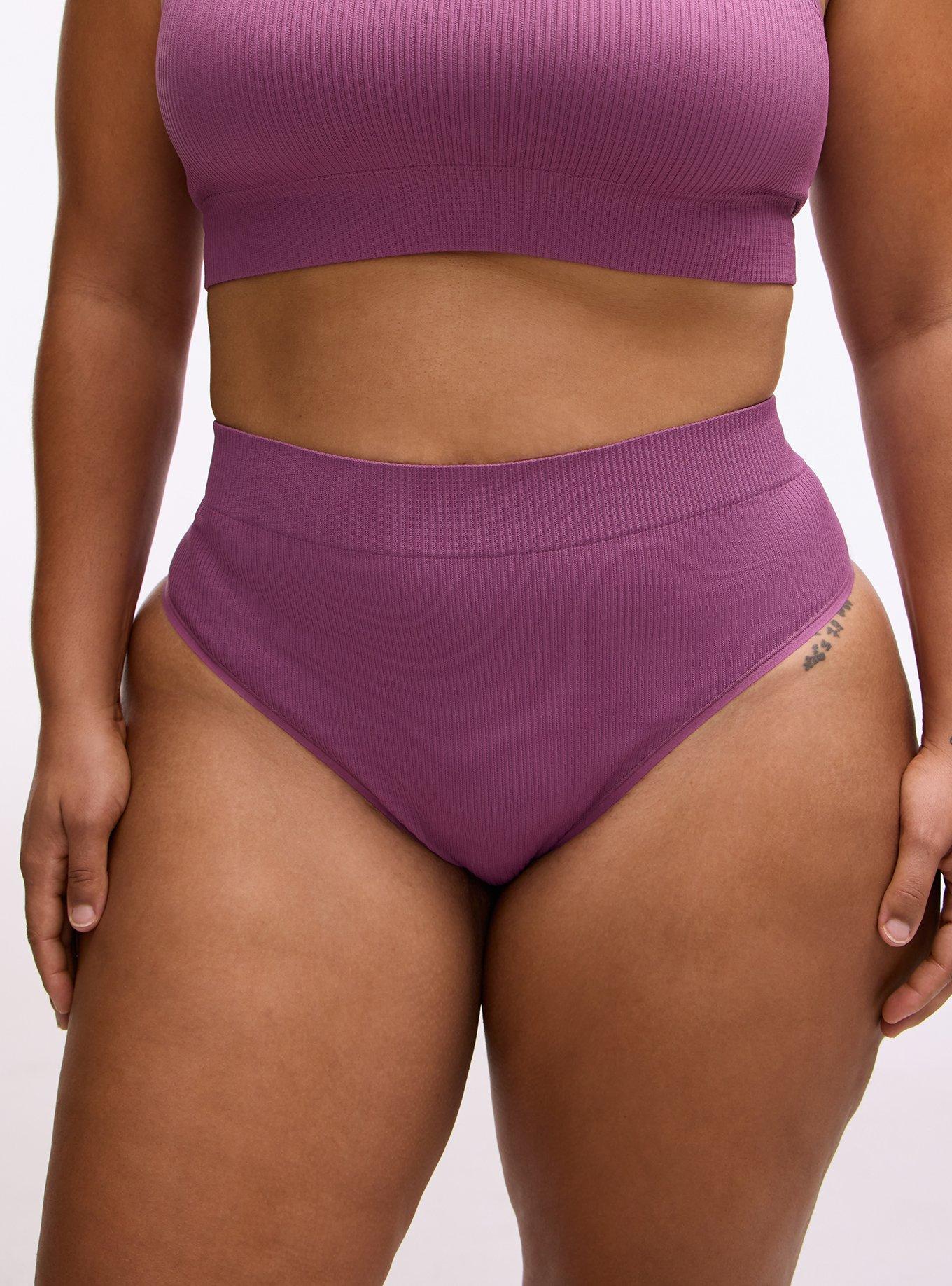 Plus Size Seamless Rib High-Rise Thong Panty, ARGYLE PURPLE, alternate