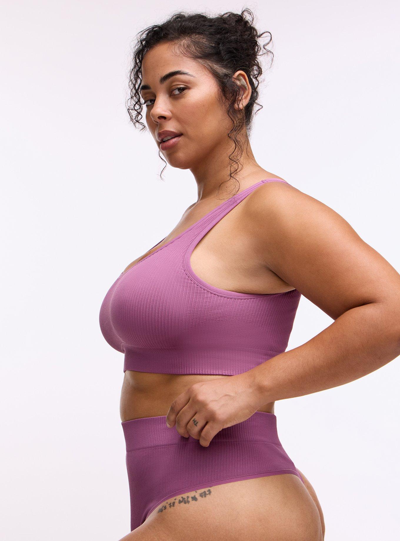 Plus Size Seamless Rib High-Rise Thong Panty, ARGYLE PURPLE, alternate