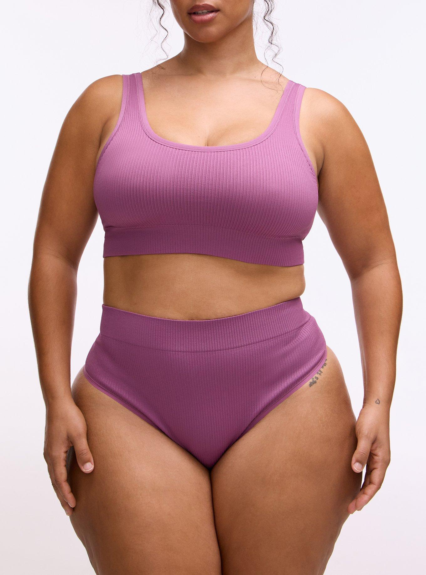 Plus Size Seamless Rib High-Rise Thong Panty, ARGYLE PURPLE, alternate