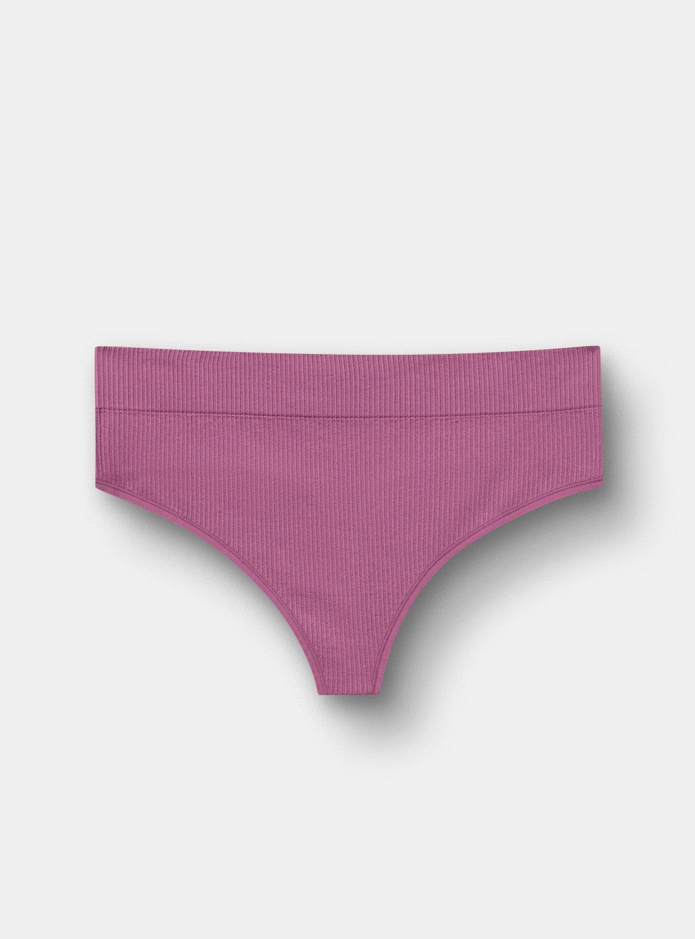 Plus Size Seamless Rib High-Rise Thong Panty, ARGYLE PURPLE, flat