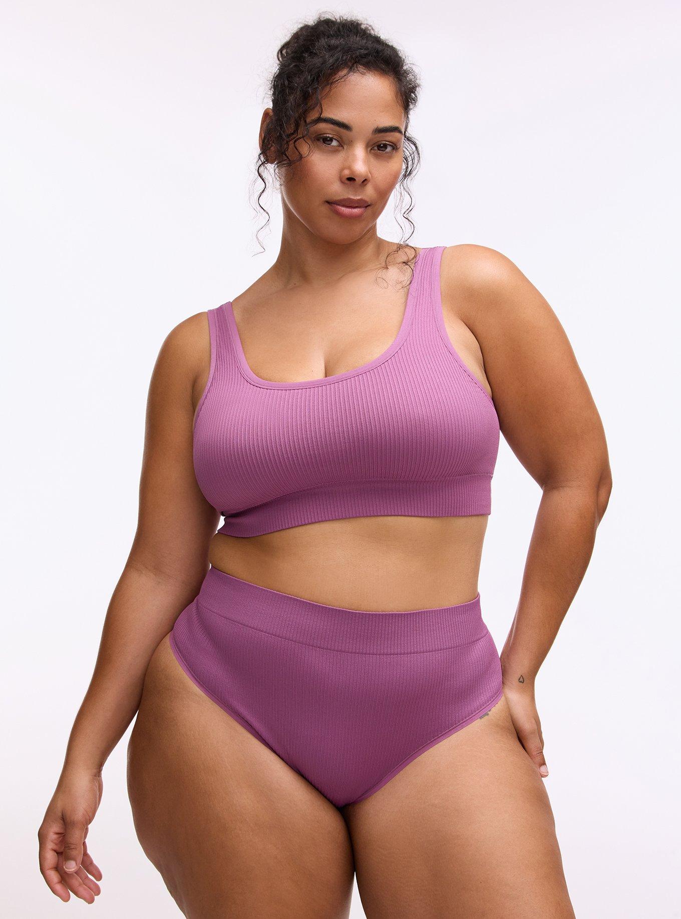 Plus Size Seamless Rib High-Rise Thong Panty, ARGYLE PURPLE, hi-res