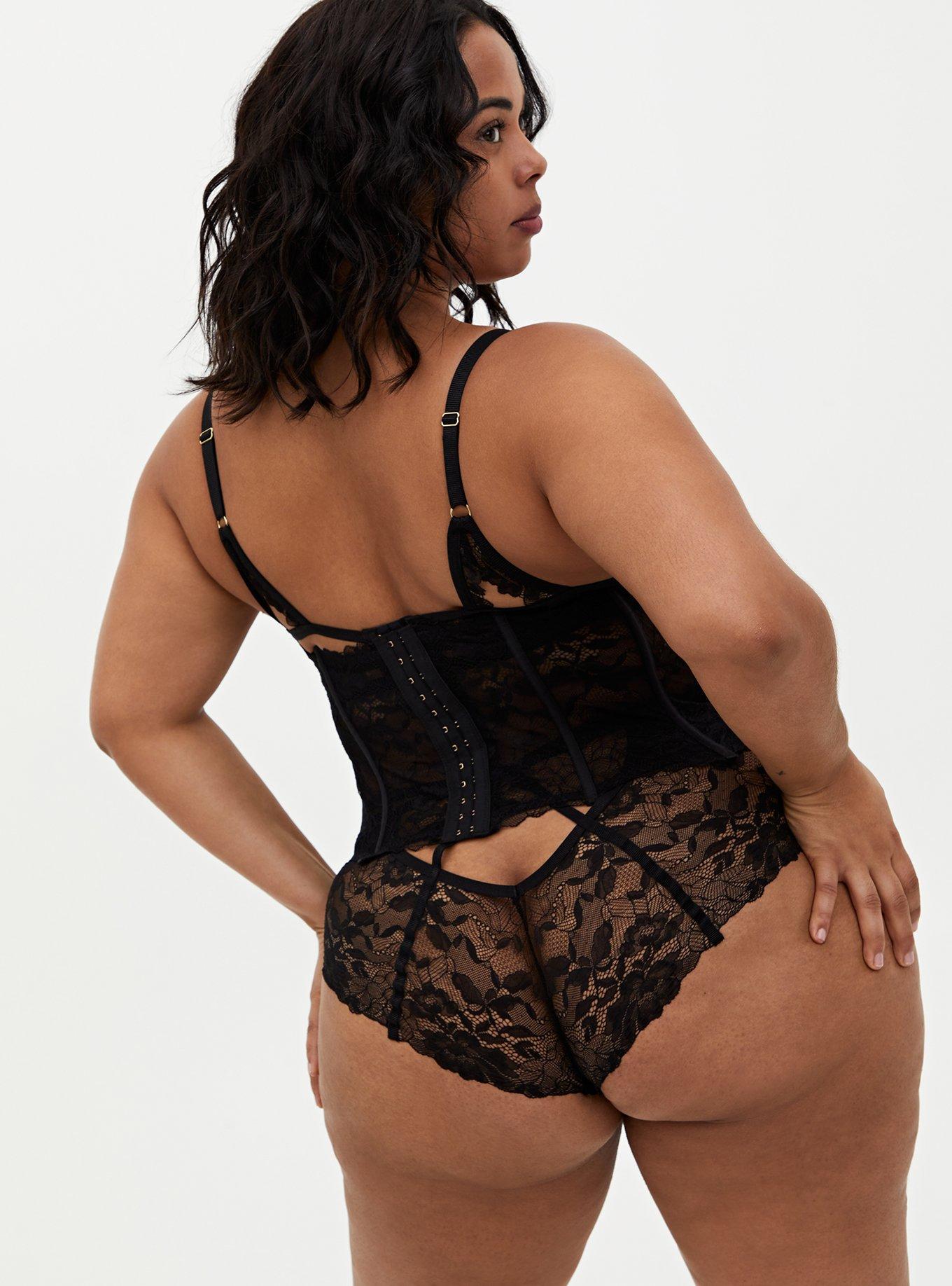 Plus Size Black Chantilly Lace Waist Cincher, RICH BLACK, alternate