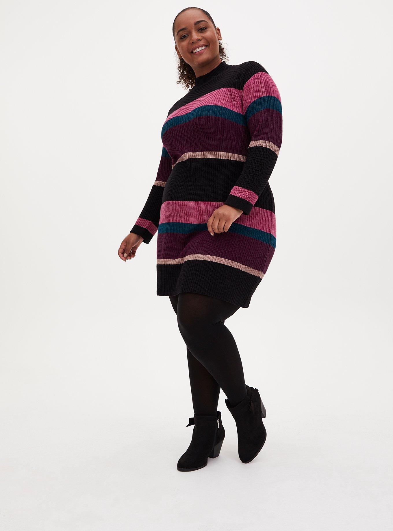 STRIPED MOCK NECK KNIT DRESS - striped