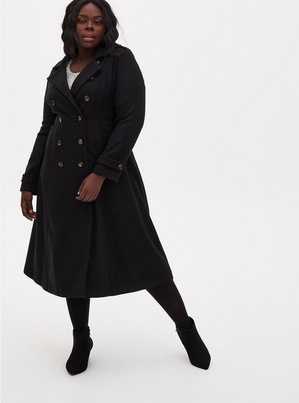 Wool Military Fit And Flare Coat, BLACK, alternate