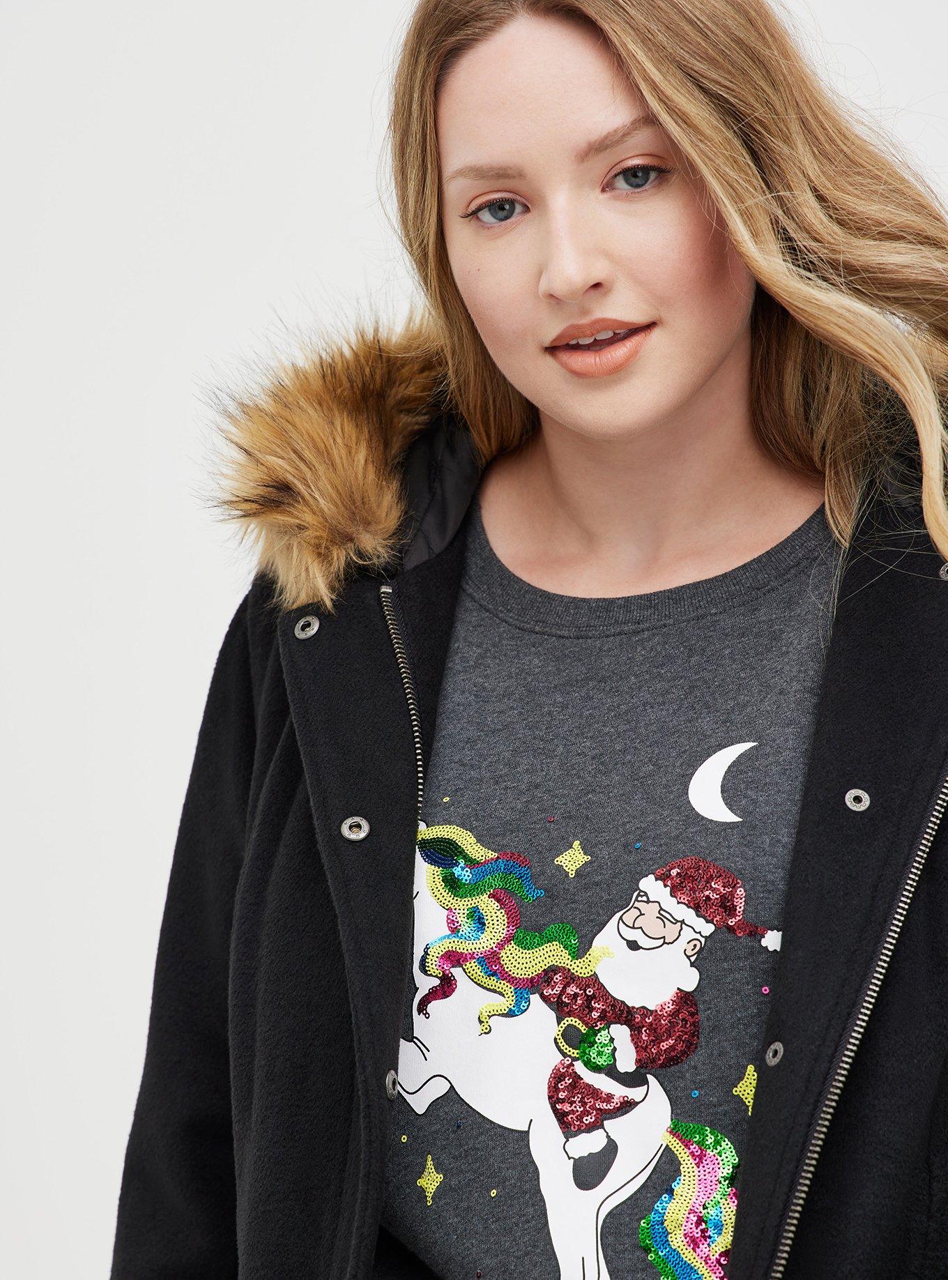 Plus Size Wool Zip Front Fur Trim Coat Torrid