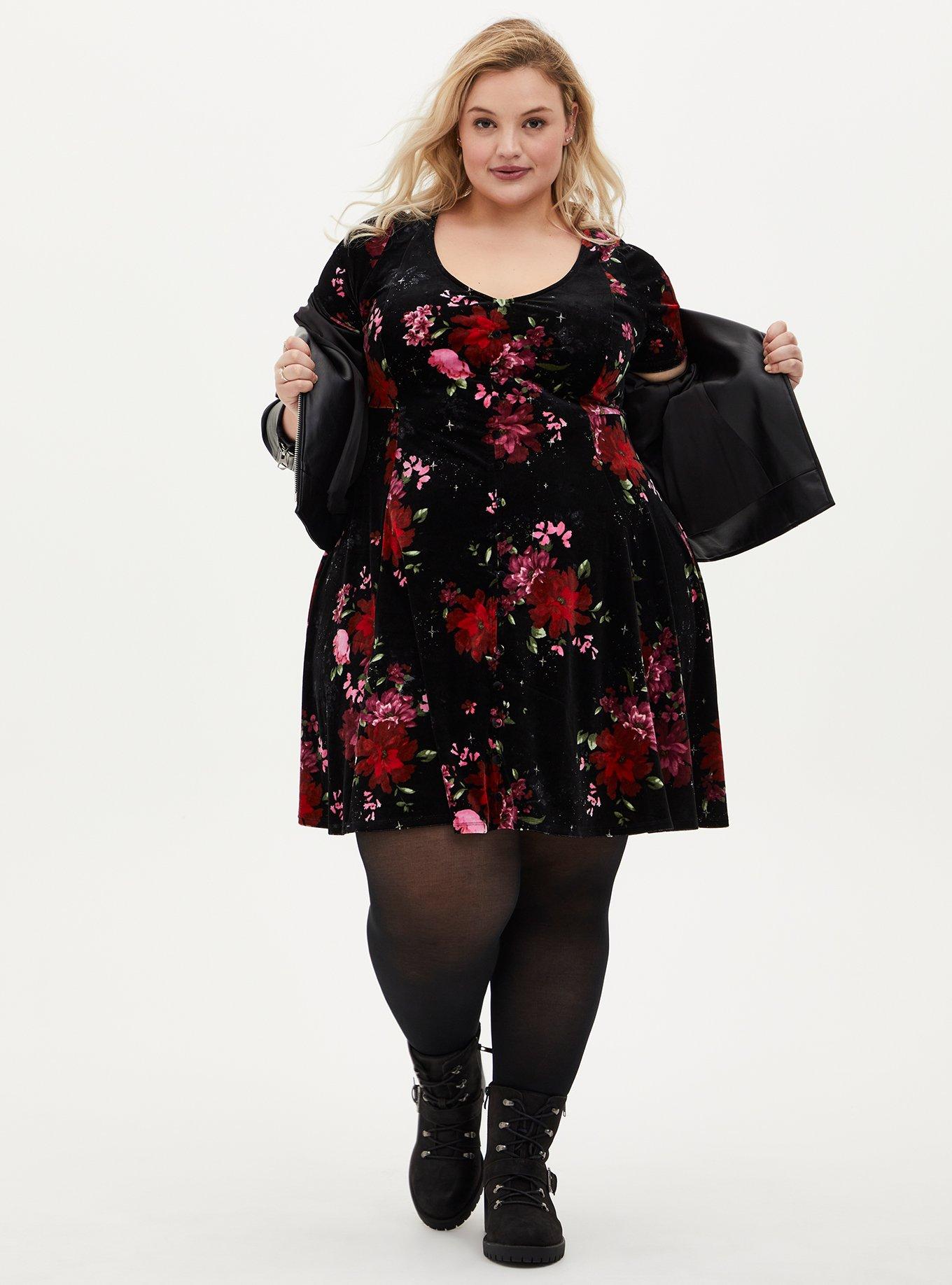 Plus size store velvet skater dress