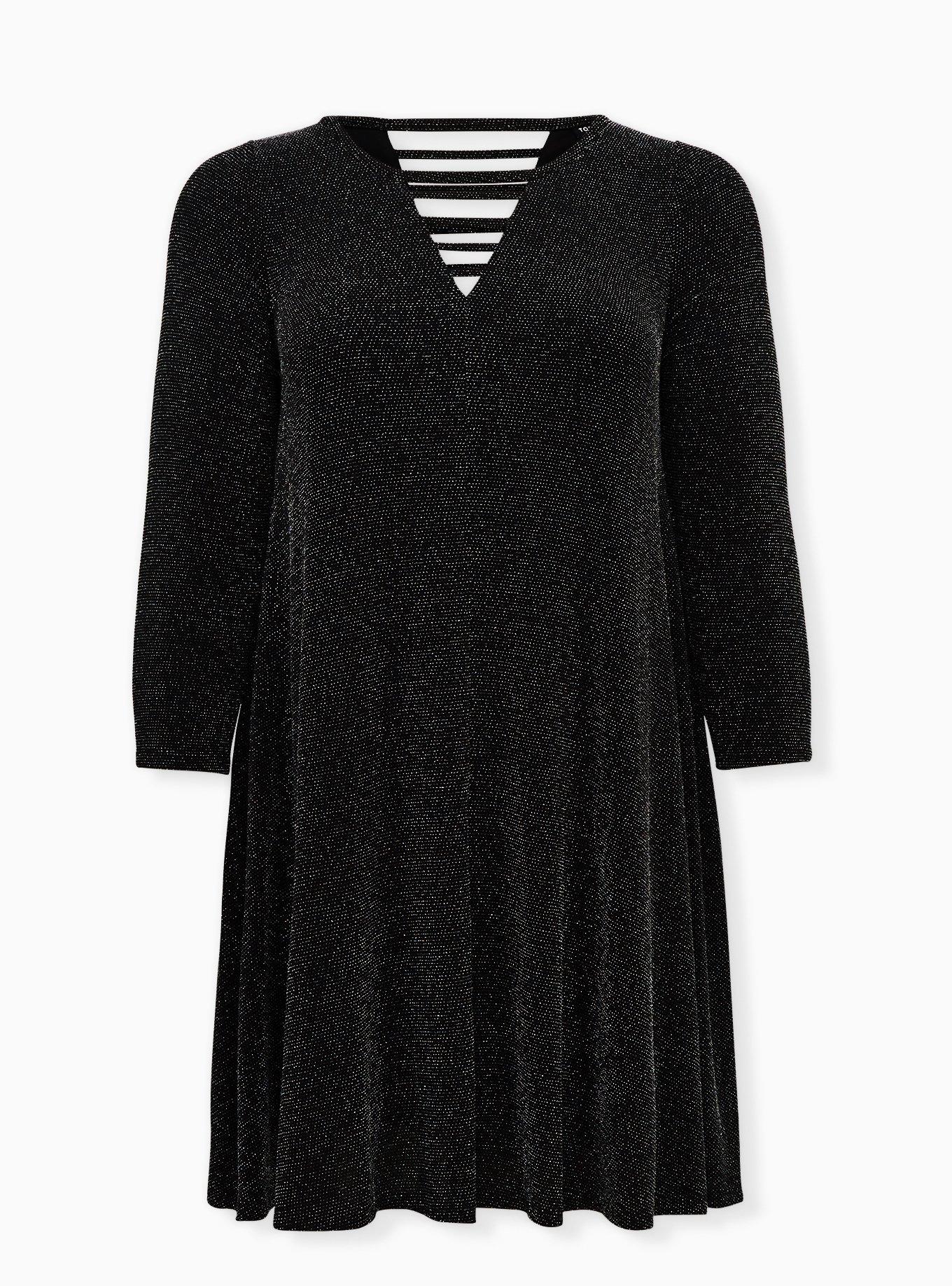 Black Shimmer Jersey Ladder Neck Mini Trapeze Dress, , hi-res