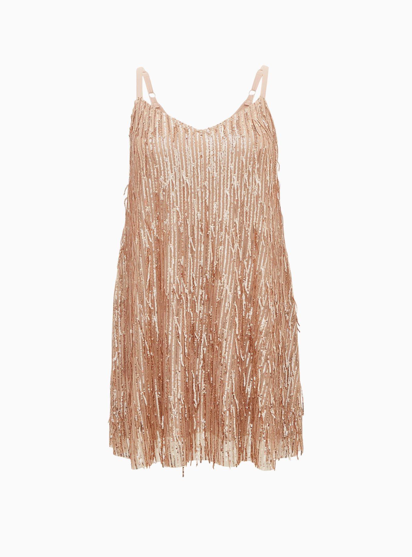 Plus Size - Fringe Mini Dress - Gold Shimmer - Torrid