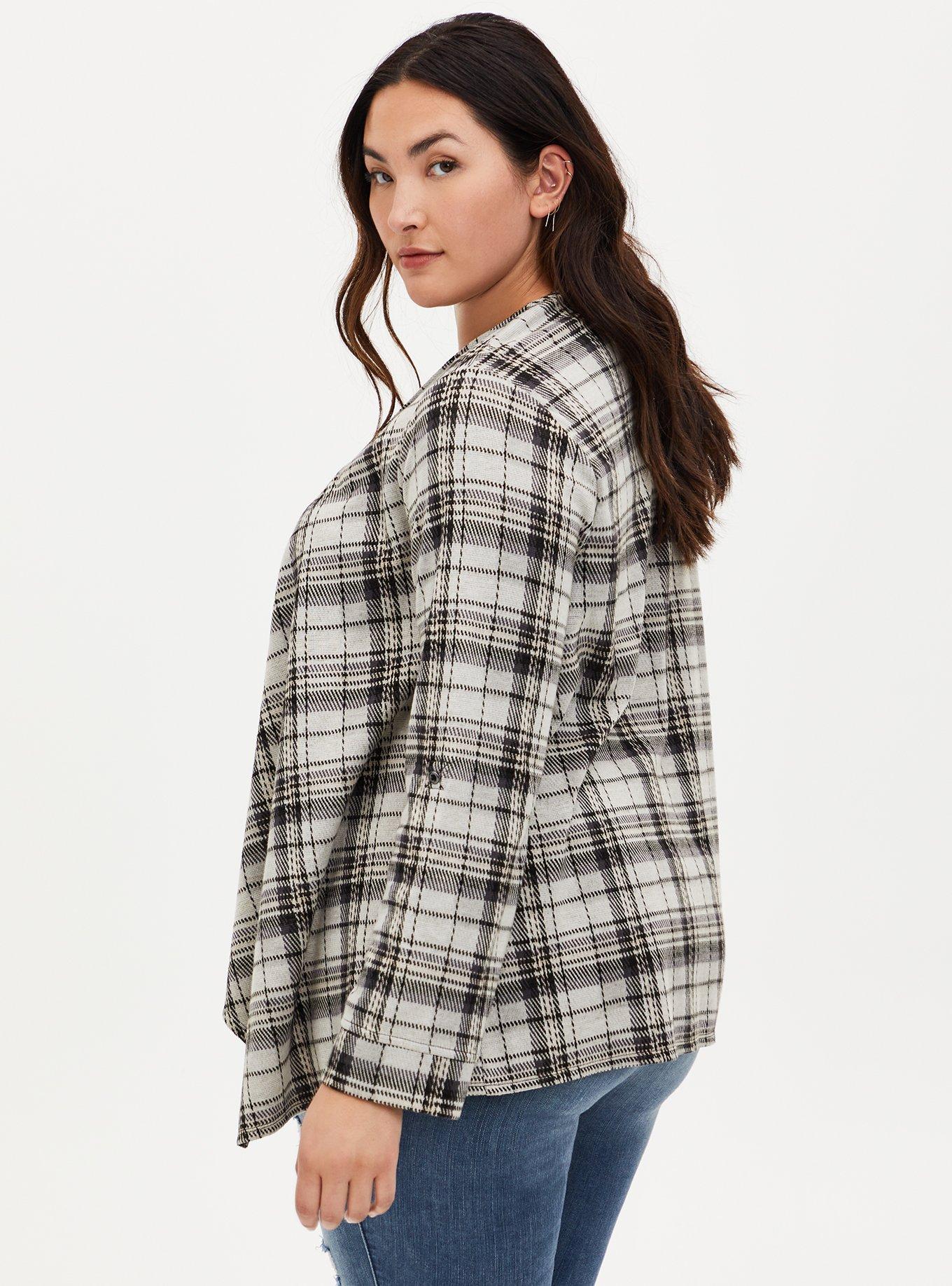 Plus Size Black & Ivory Plaid Drape Jacket, PLAID IVORY, alternate