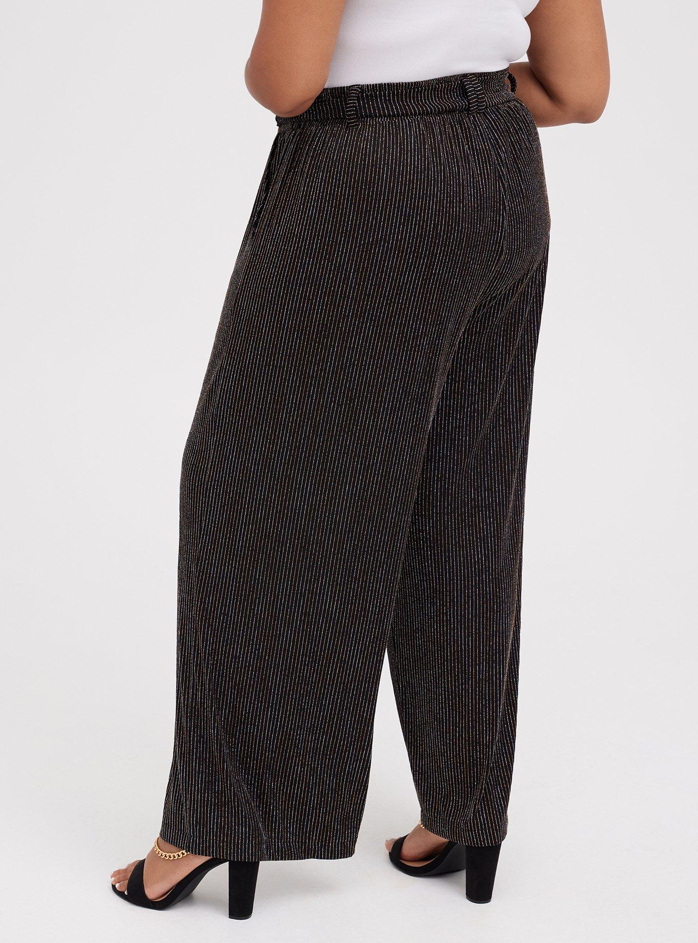 Black Lurex Self-Tie Wide Leg Pant, STRIPE BLACK, alternate